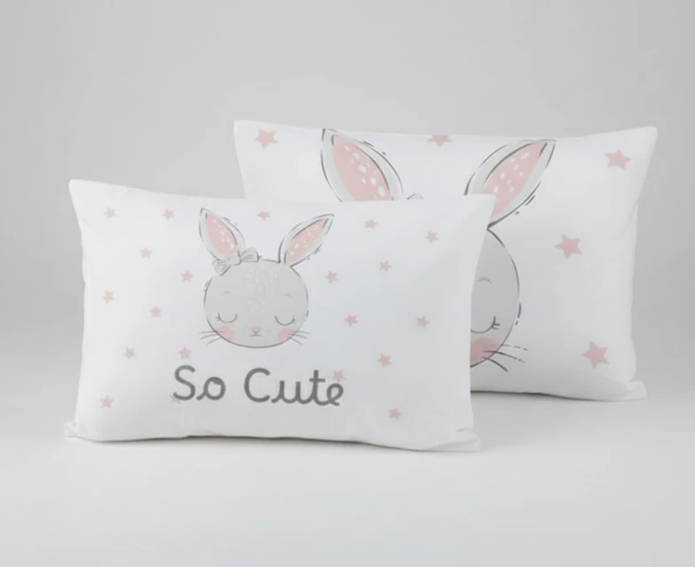 2'li Yastık Kılıfı 35x45 cm - Pembe Kulaklı Tavşan