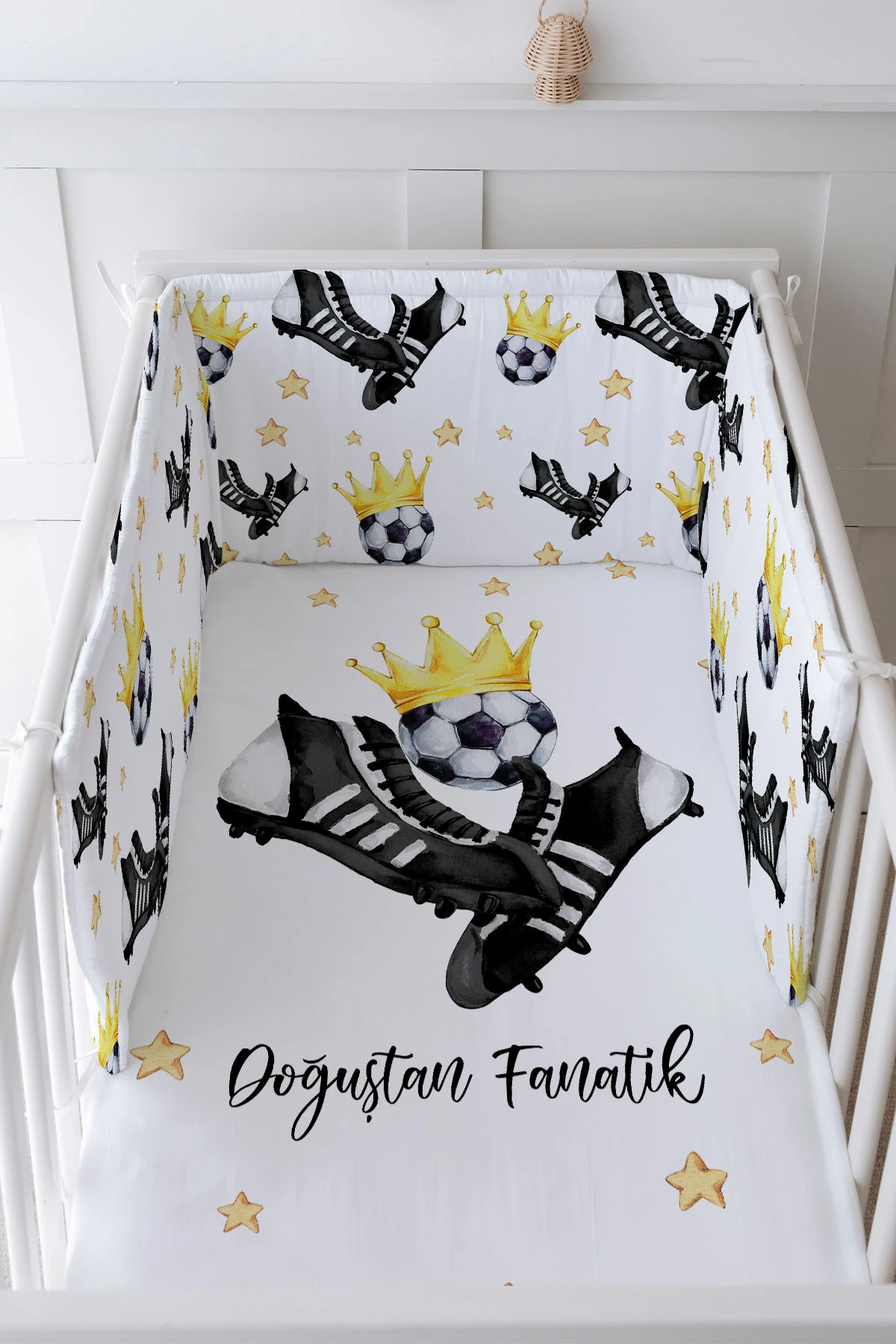 Bebek Başucu Koruyucu Ve Baskılı Çarşaflı Uyku Seti - For Baby Serisi - Siyah Beyaz