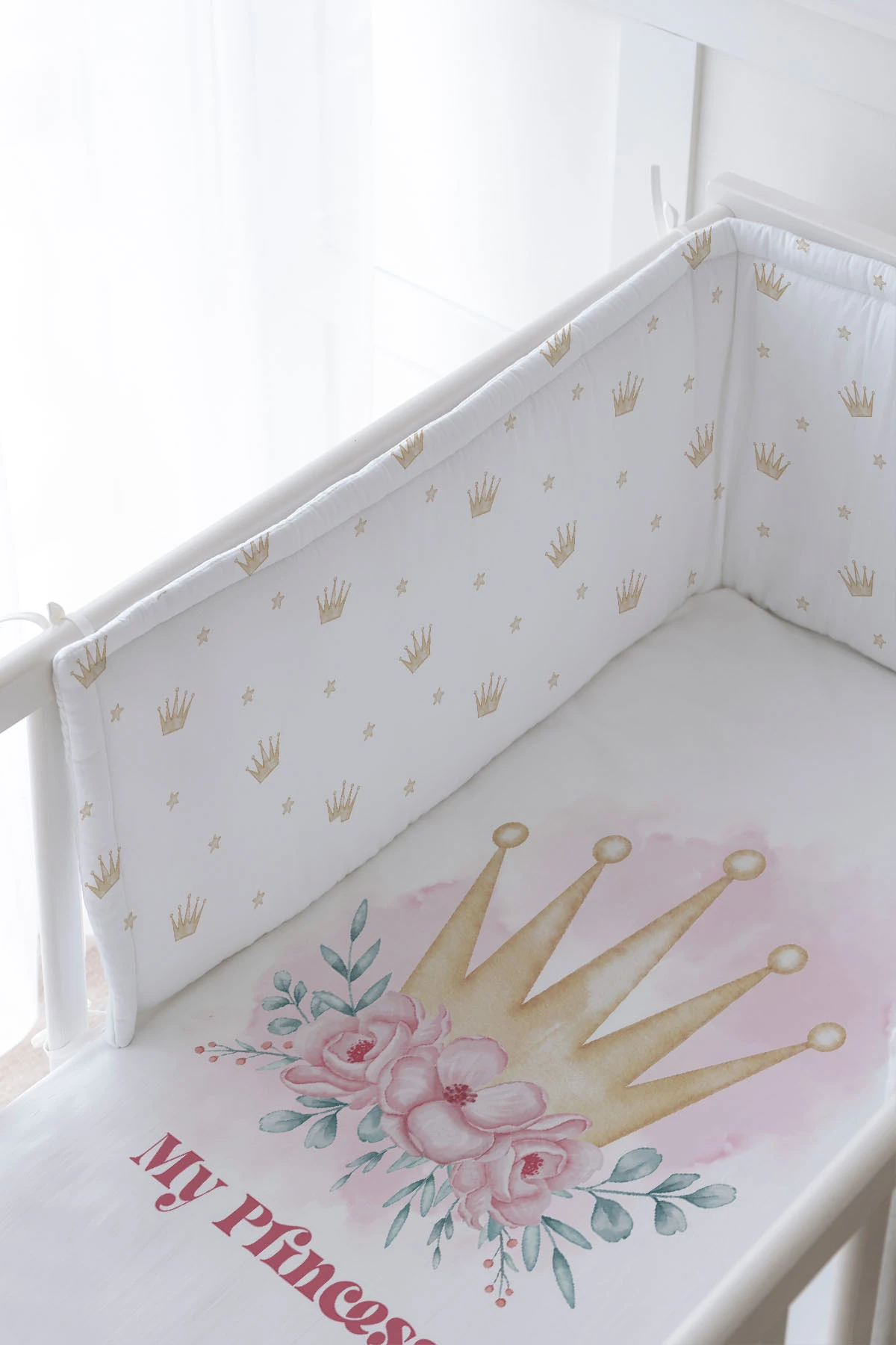 Bebek Başucu Koruyucu ve Baskılı Çarşaflı Uyku Seti - For Baby Serisi - Little Princess