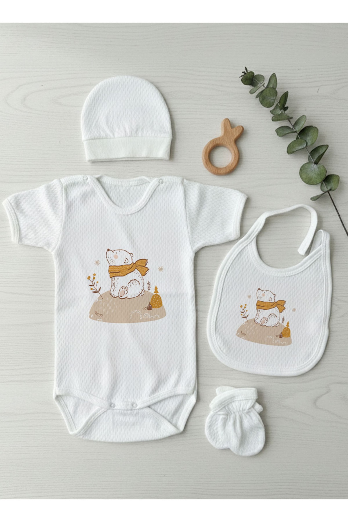 Jakarlı Body Seti - For Baby - Kahverengi Atkılı Ayı