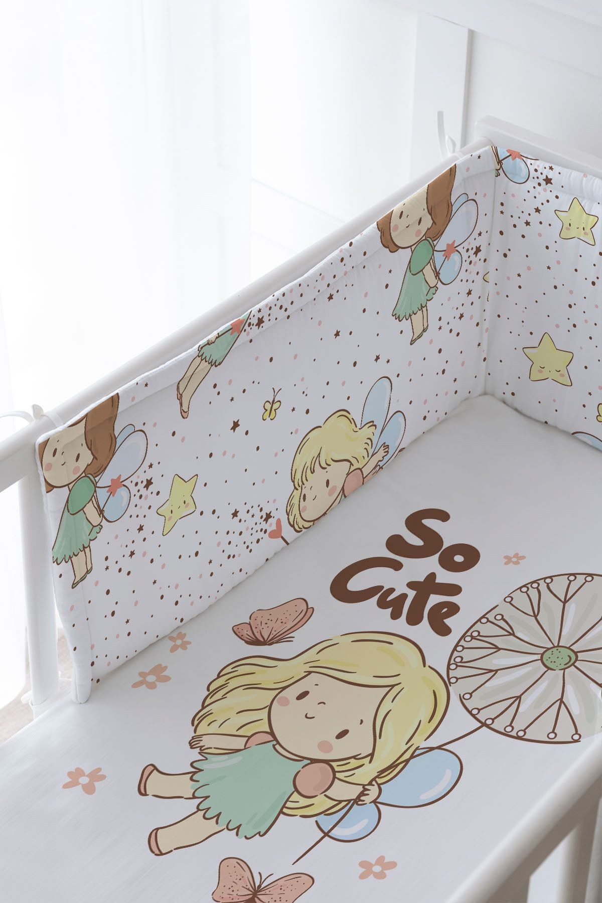 Bebek Başucu Koruyucu ve Baskılı Çarşaflı Uyku Seti - Iconic Serisi - Girl Dream