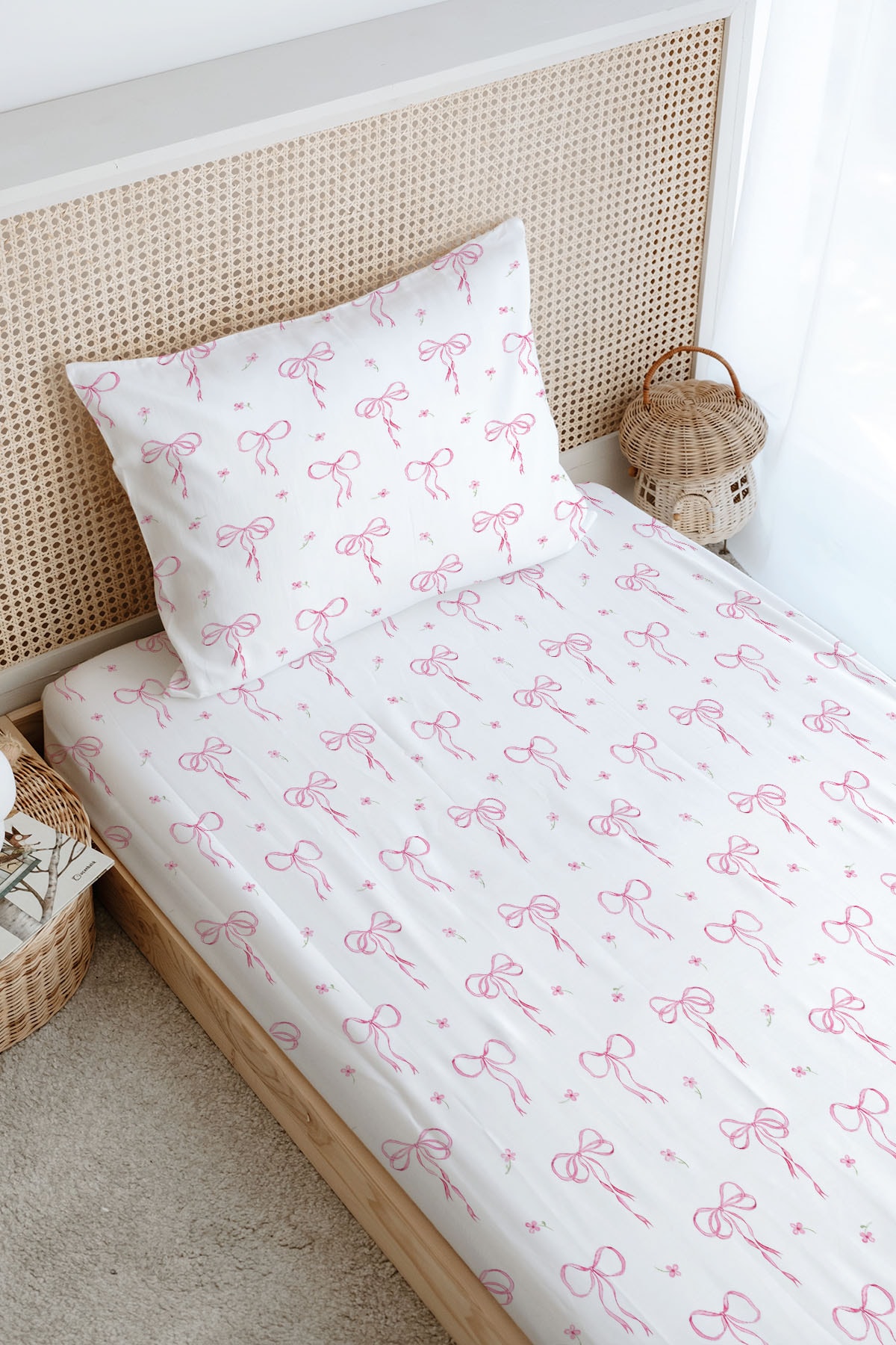 Tek Kişilik Lastikli Çarşaf Seti - Pureline Series - Dainty Bows