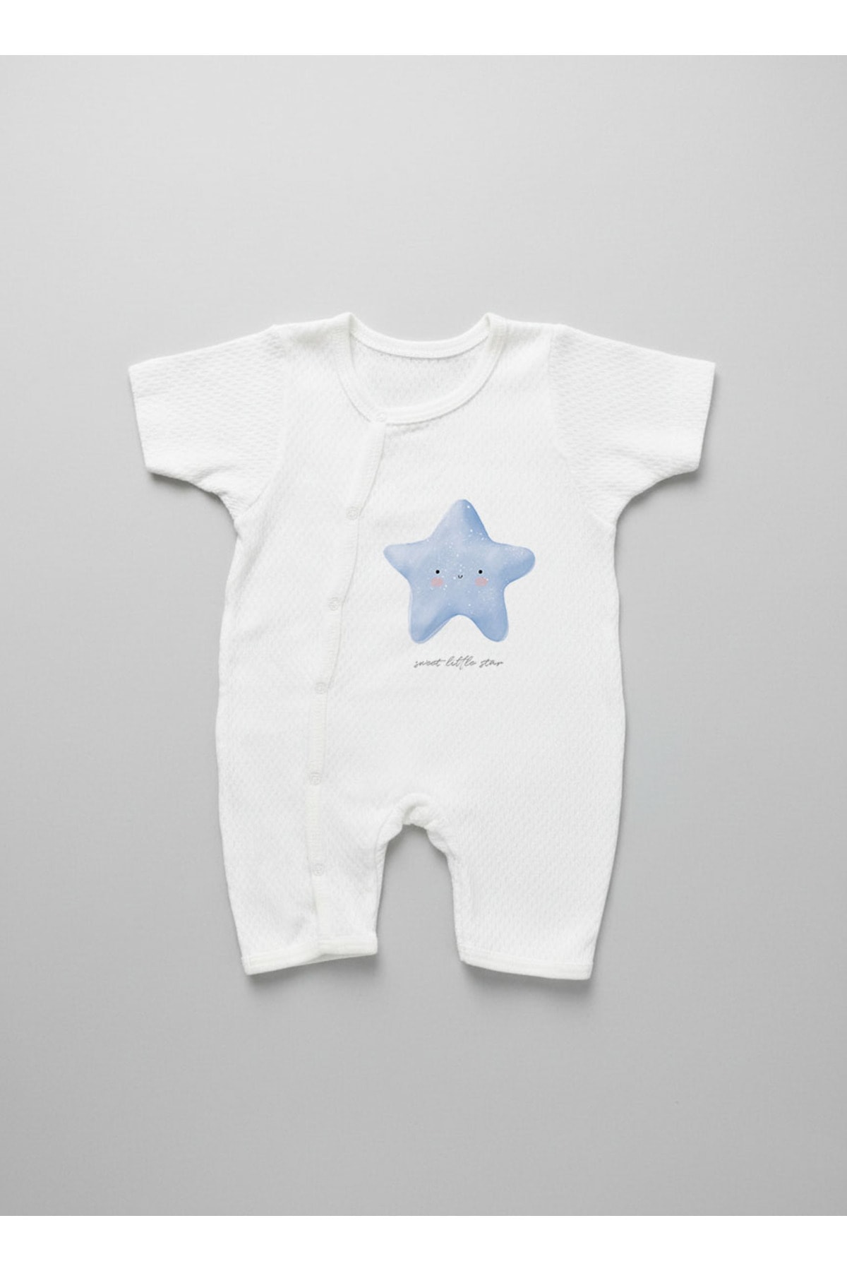 Jakarlı Romper Body - Pure Baby - Pofuduk Mavi Yıldız