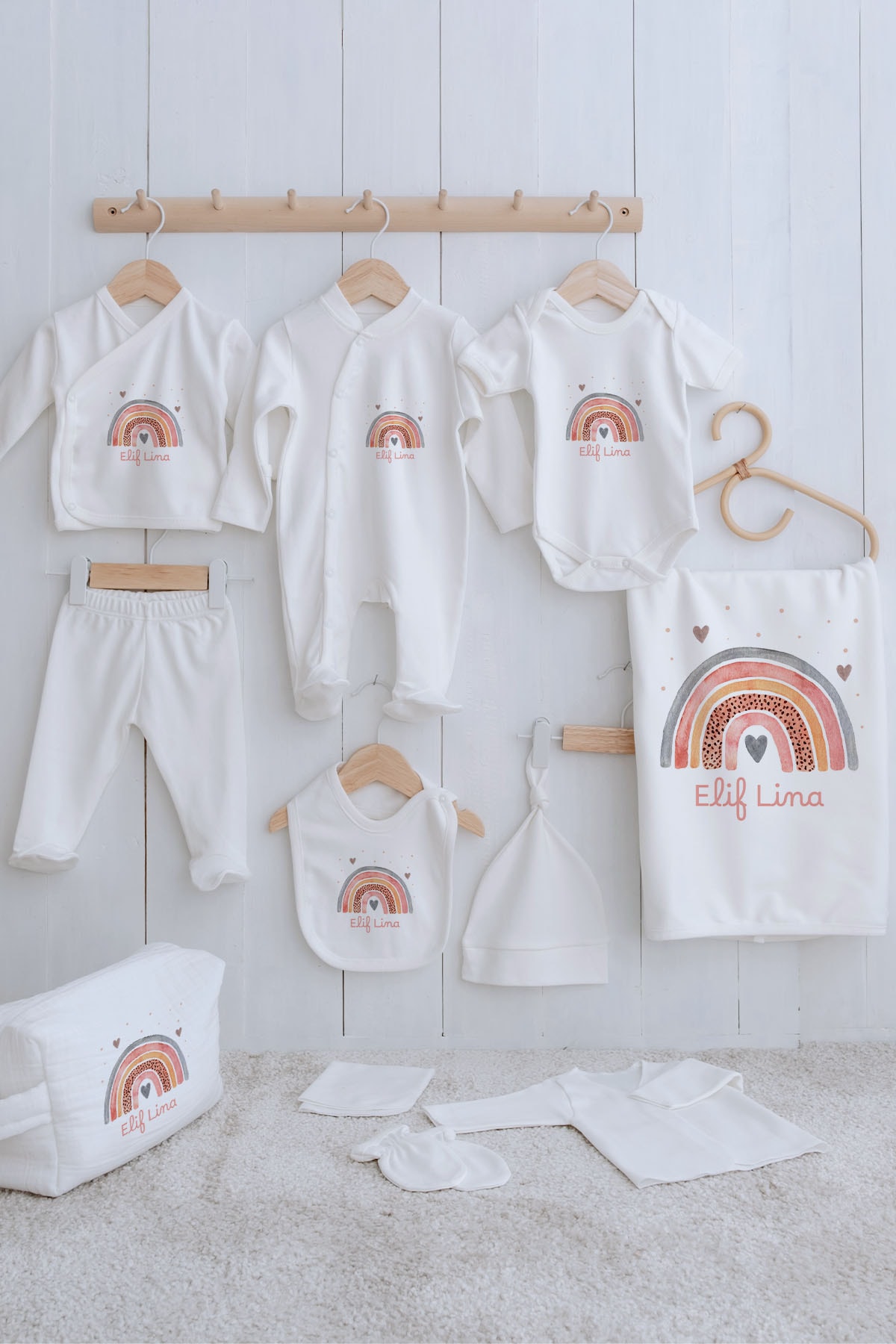 Organik 11'li Hastane Çıkışı - For Baby Serisi - Somon Gökkuşağı