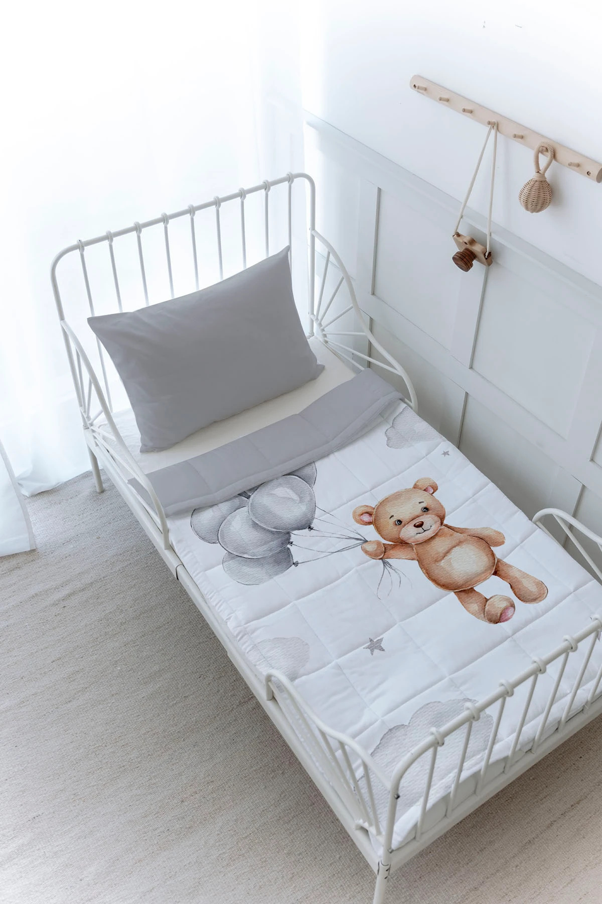 Organik Baskılı Yorgan Seti - Pure Baby Serisi - Uçan Ayı