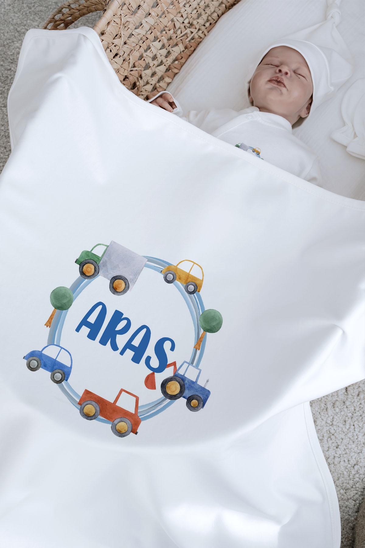 Organik 11'li Hastane Çıkışı - For Baby - Mavi Çemberde Arabalar