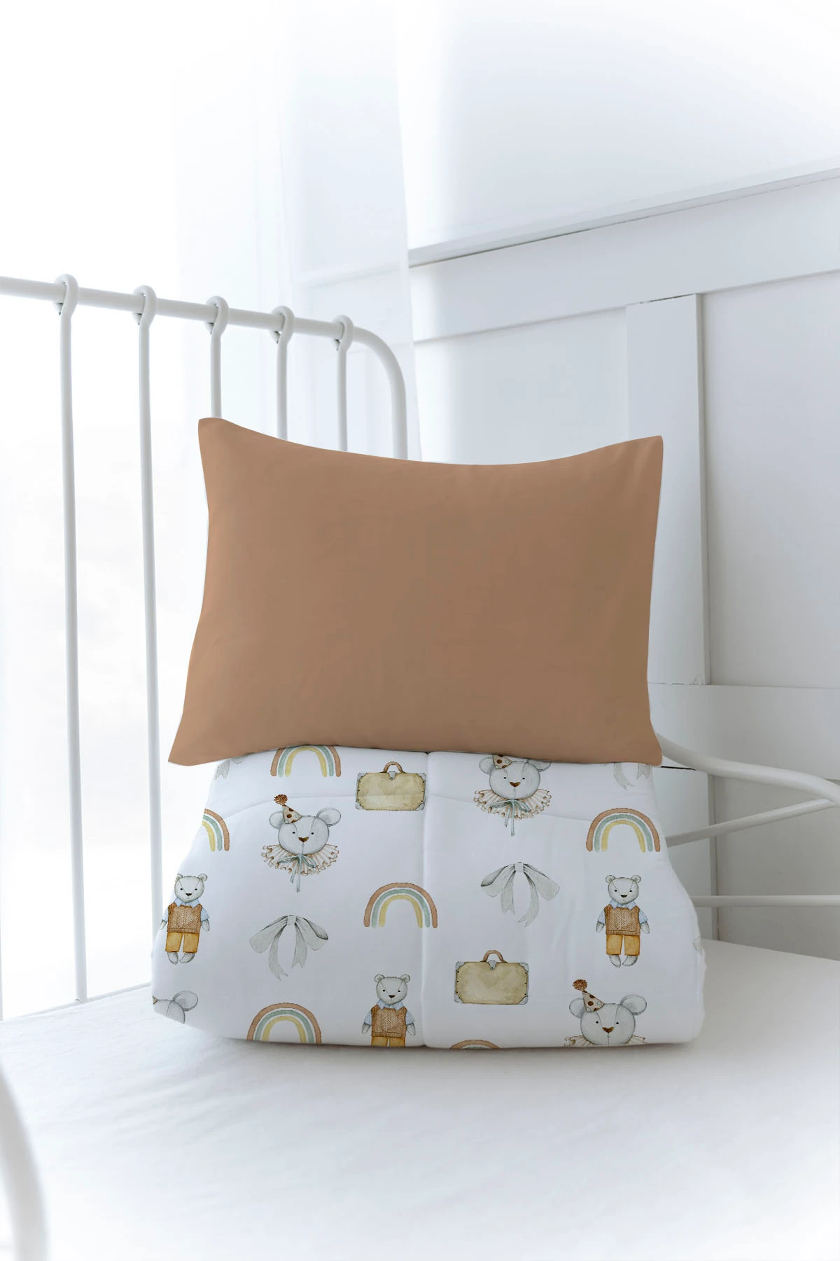 Organik Baskılı Yorgan Seti - Pure Baby Serisi - Sportmen Ayıcık