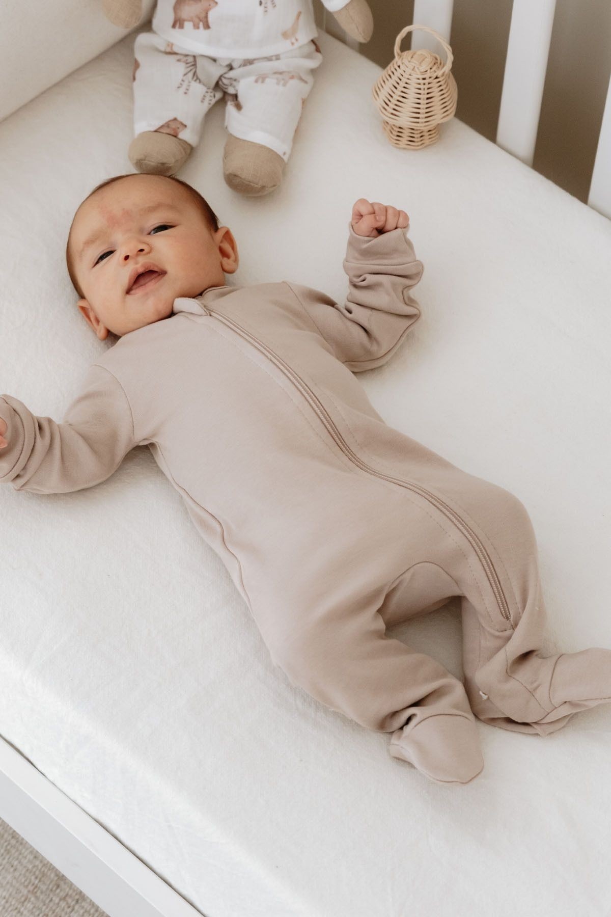 Fermuarlı Patikli Bebek Tulumu - Pureline Series - Kahverengi