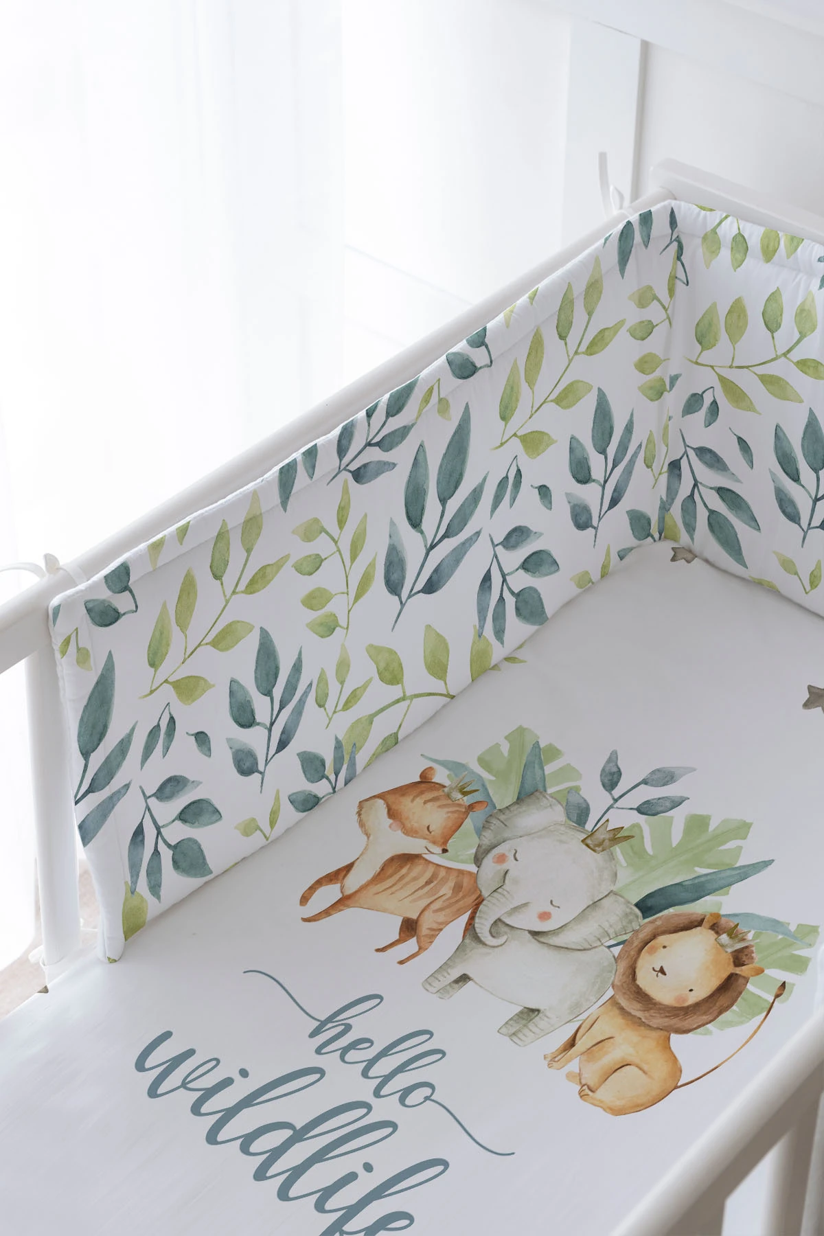 Bebek Başucu Koruyucu ve Baskılı Çarşaflı Uyku Seti - For Baby Serisi - Safari Hayvanlar