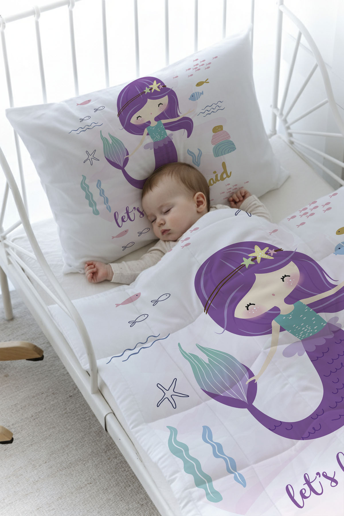 Organik Baskılı Yorgan Seti - For Baby Serisi - Mor Deniz Kızı