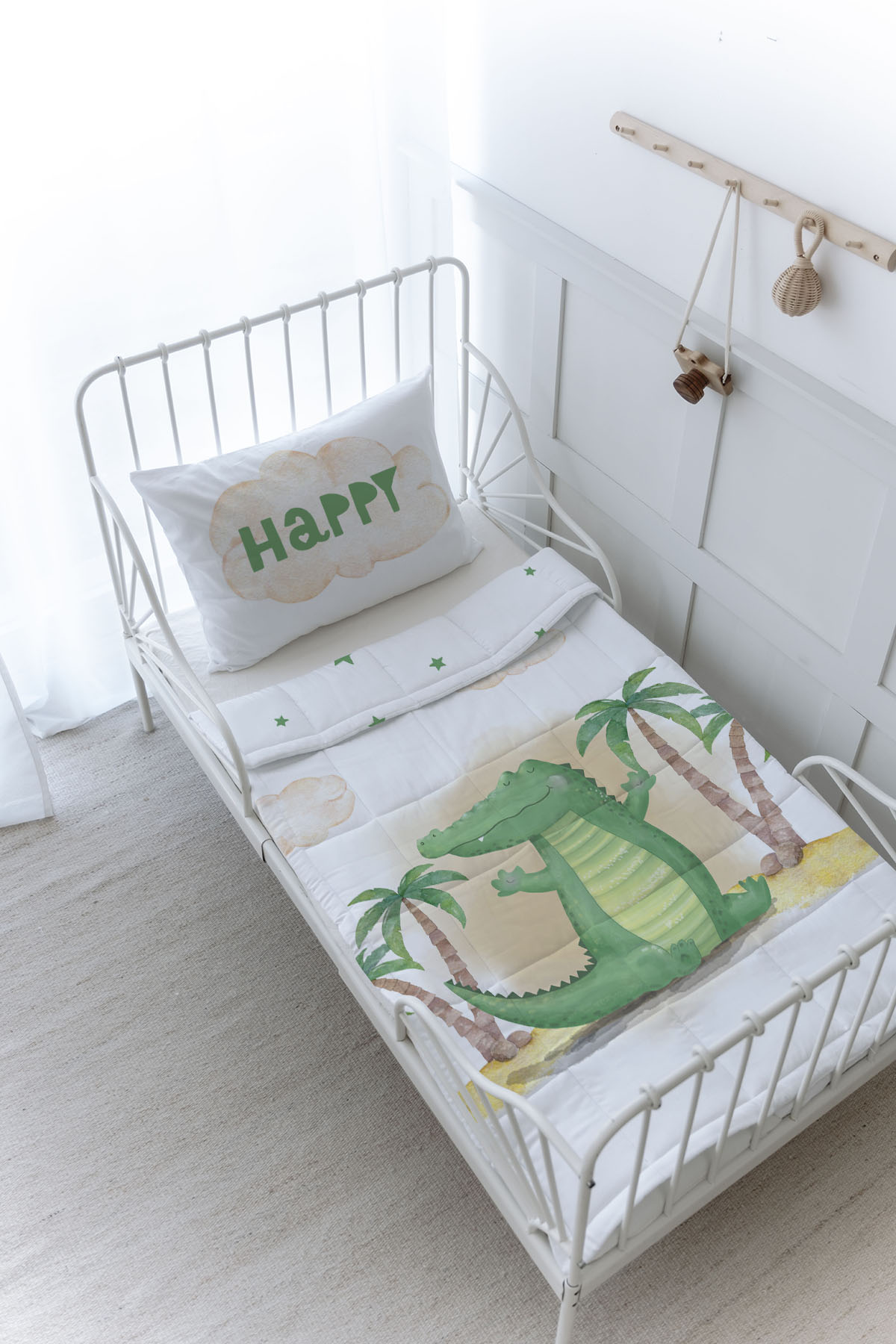 Organik Baskılı Yorgan Seti - Pure Baby Serisi - Sevimli Timsah