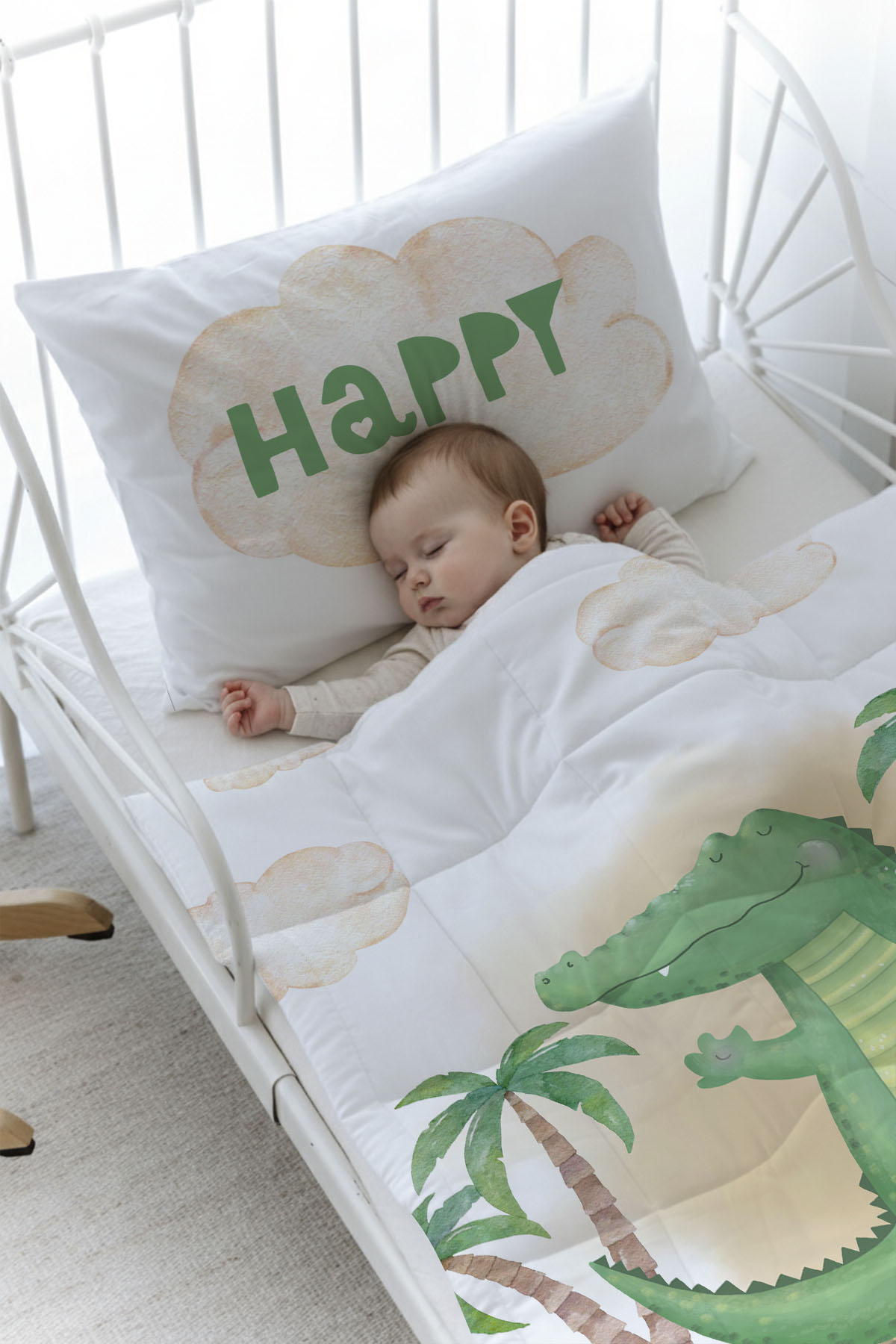 Organik Baskılı Yorgan Seti - Pure Baby Serisi - Sevimli Timsah