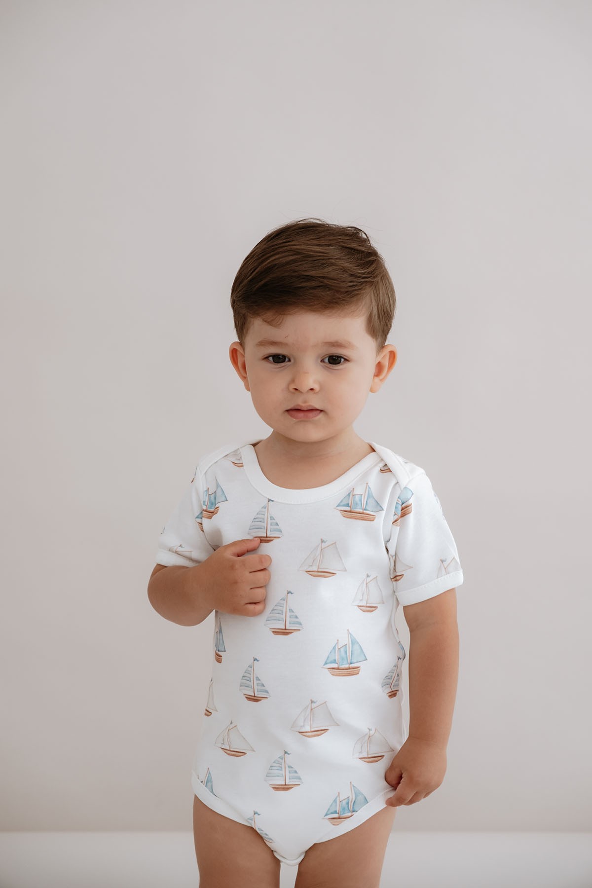 Kısa Kollu Bebek Body - Pureline Series - Sail Boats