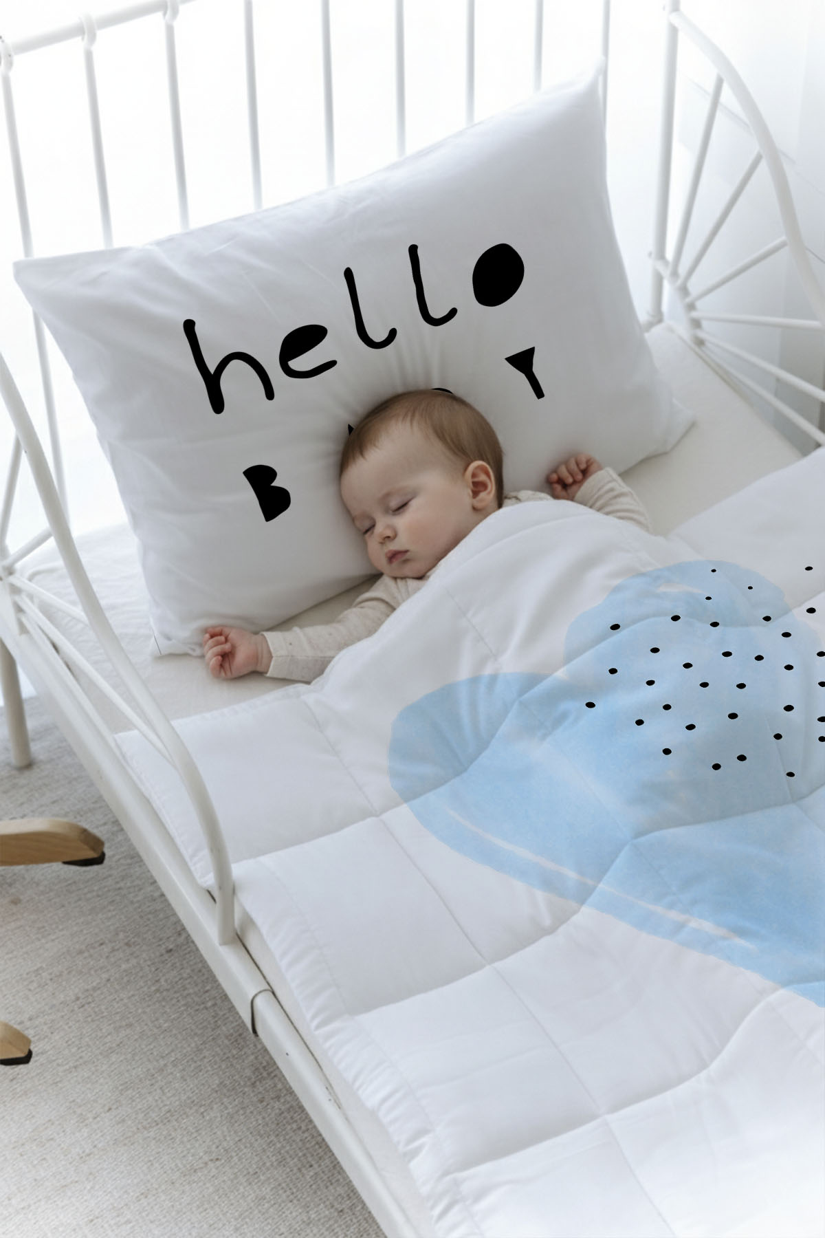 Organik Baskılı Yorgan Seti - Pure Baby Serisi - Mavi Romantik Kalp