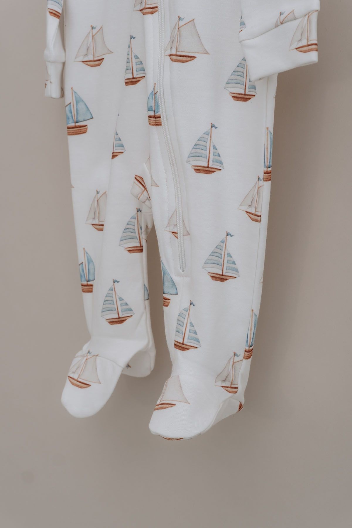 Fermuarlı Patikli Bebek Tulumu - Pureline Series - Sail Boats