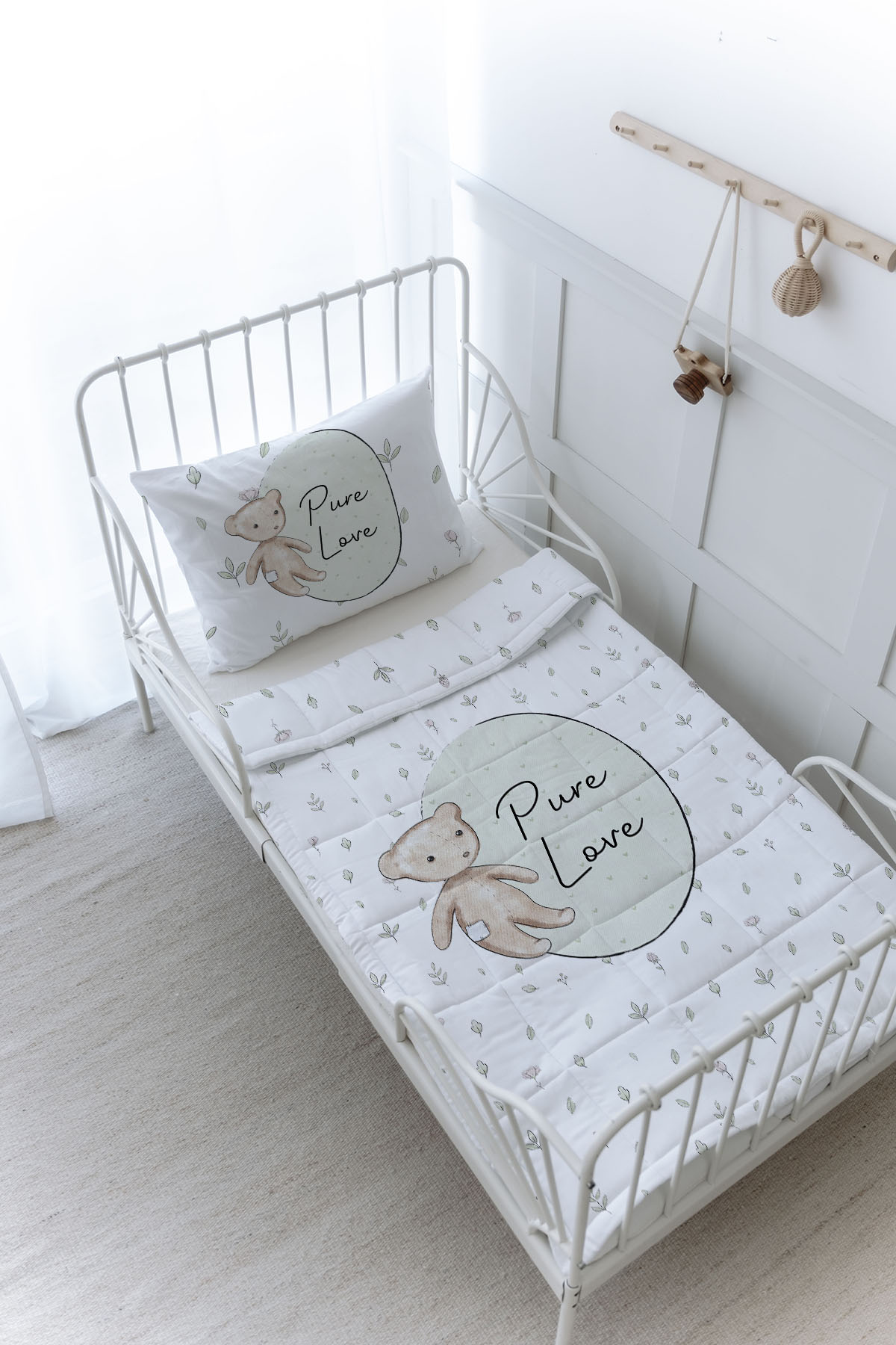 Organik Baskılı Yorgan Seti - For Baby Serisi - Retro Oyuncak Ayı
