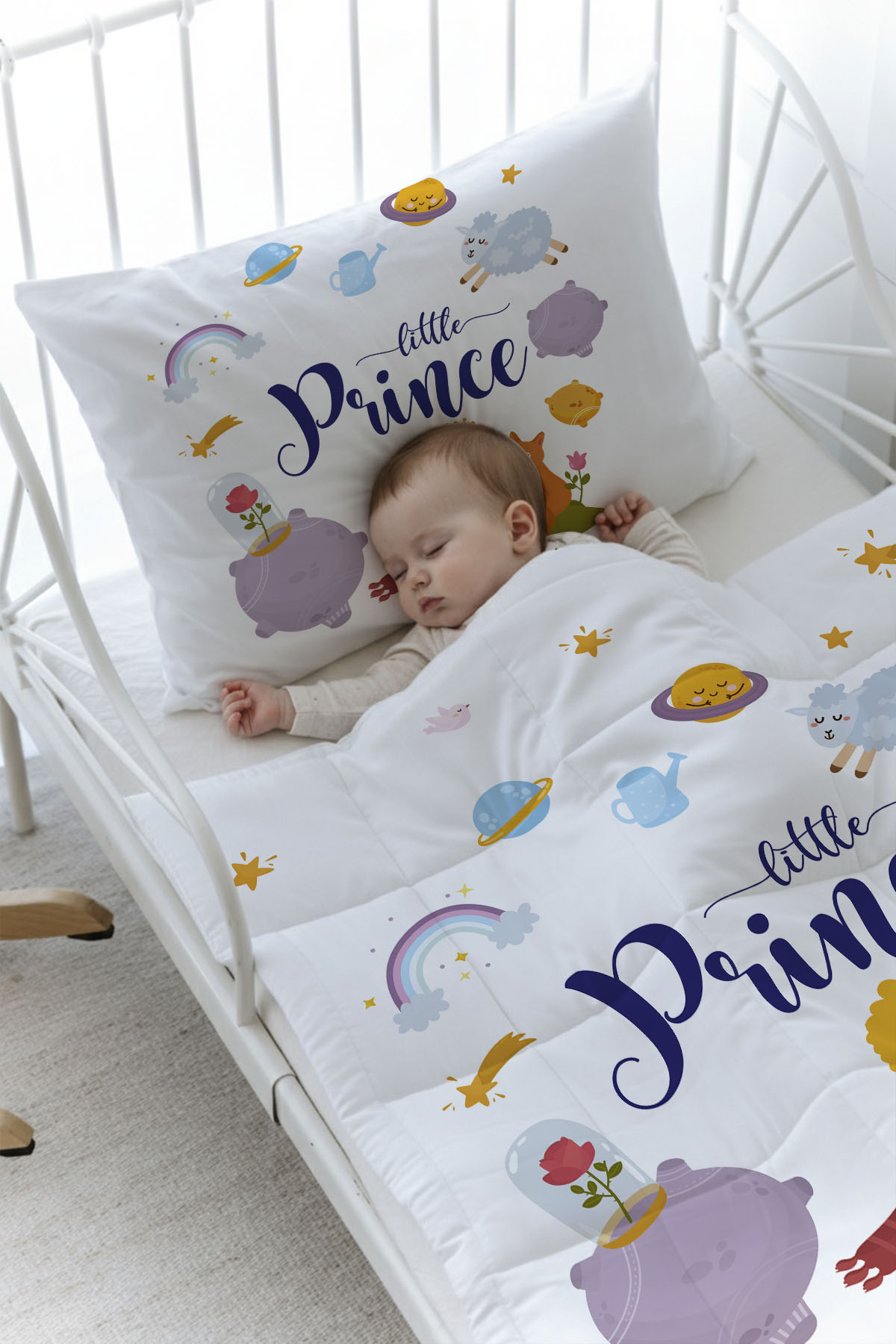 Organik Baskılı Yorgan Seti - For Baby Serisi - Küçük Prens ve Tilki
