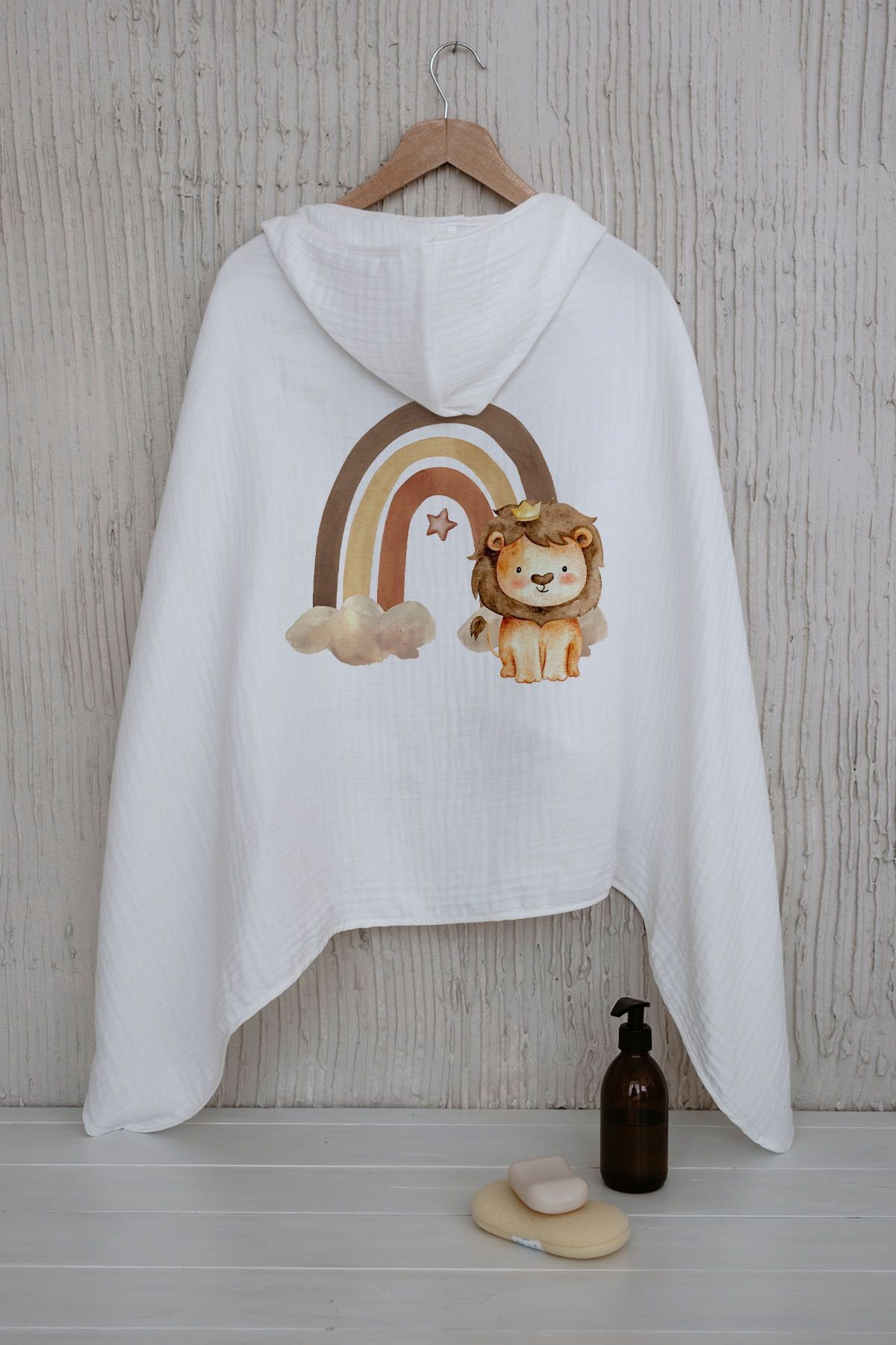 4 Kat Müslin Kapüşonlu Havlu - Little Baby Serisi - Vintage Aslan