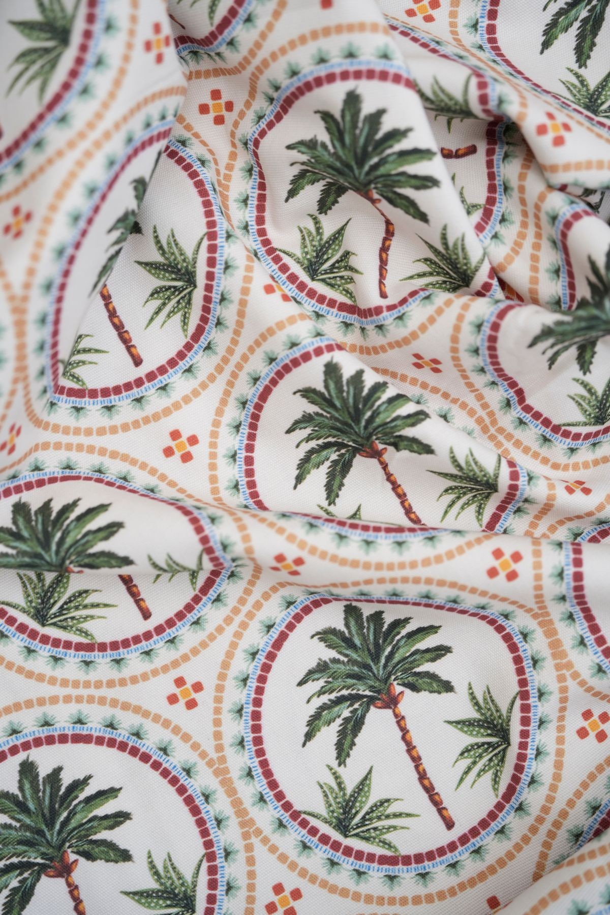 Baskılı Panama Kumaş (%100 Pamuklu)  | Mosaic Palm Trees