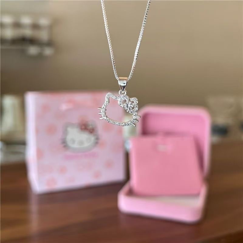 Gümüş Kaplamalı Minimal Shiny Hello Kitty Kolye