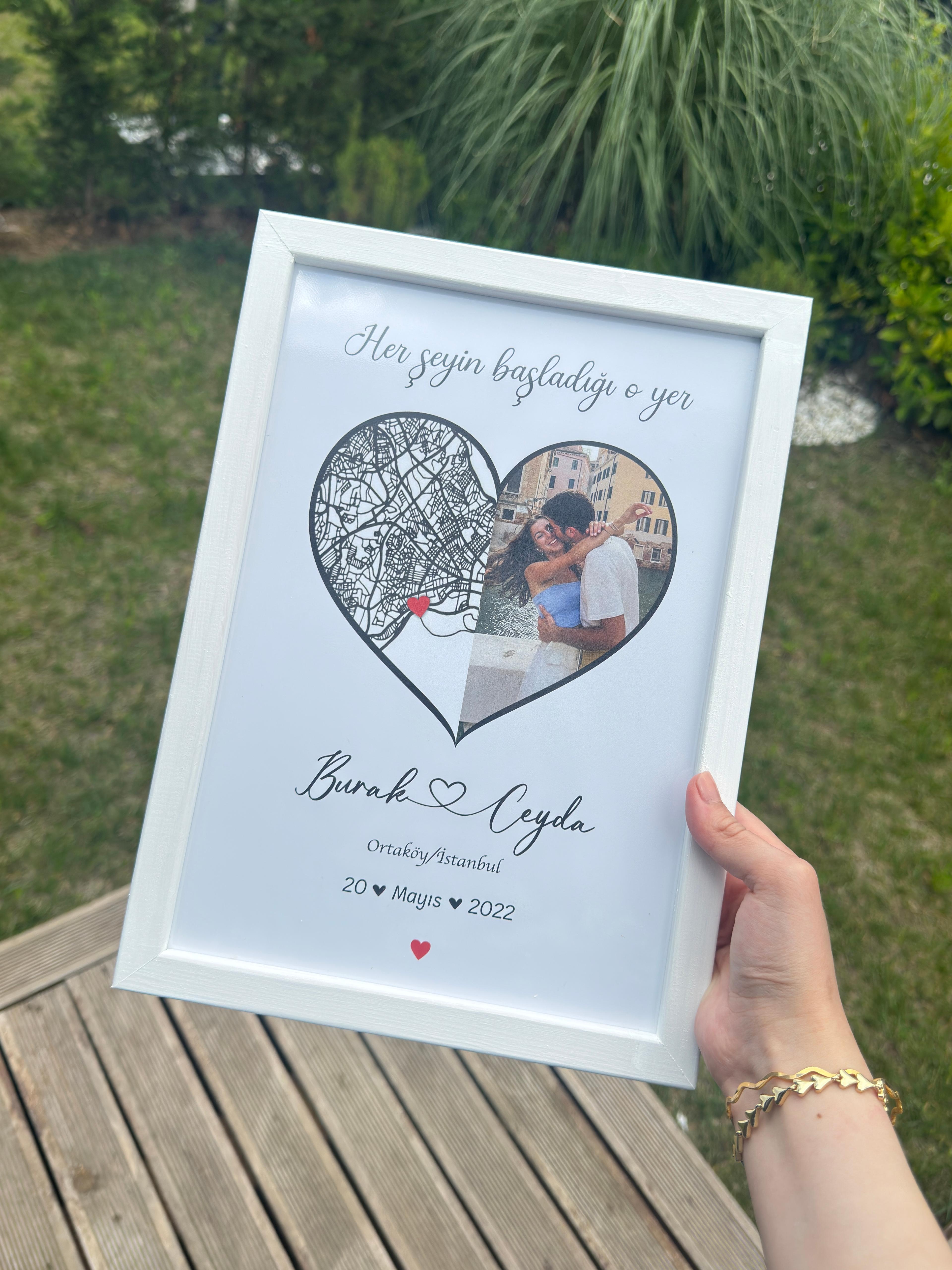 Kişiye Özel Haritalı Fotoğraflı Tablo