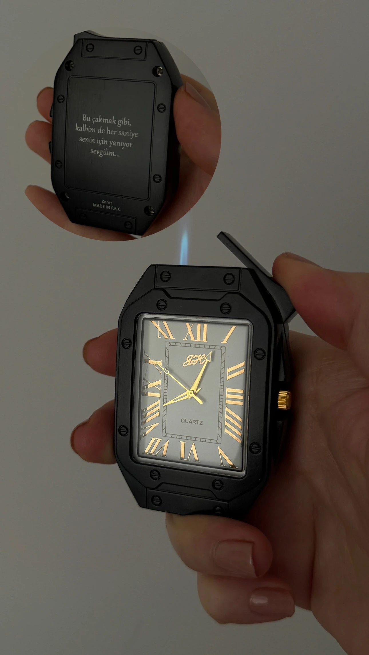 Kişiye Özel Mavi Yanışlı Saatli Çakmak