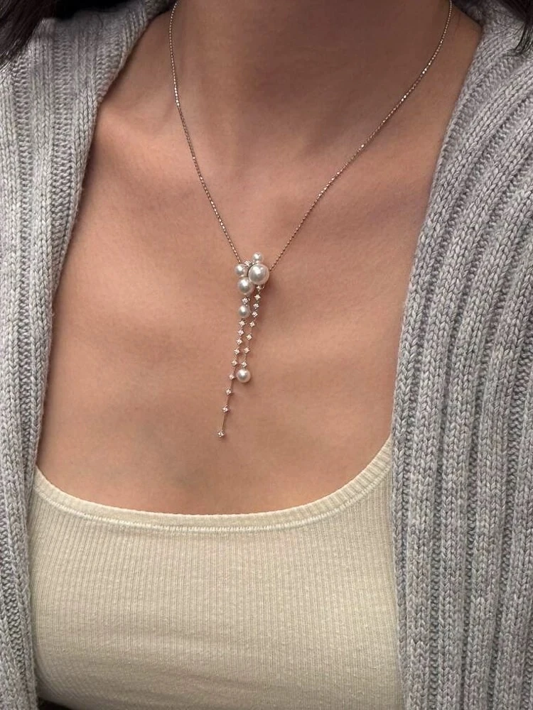 Rodyum İncili Zarif Y Kolye