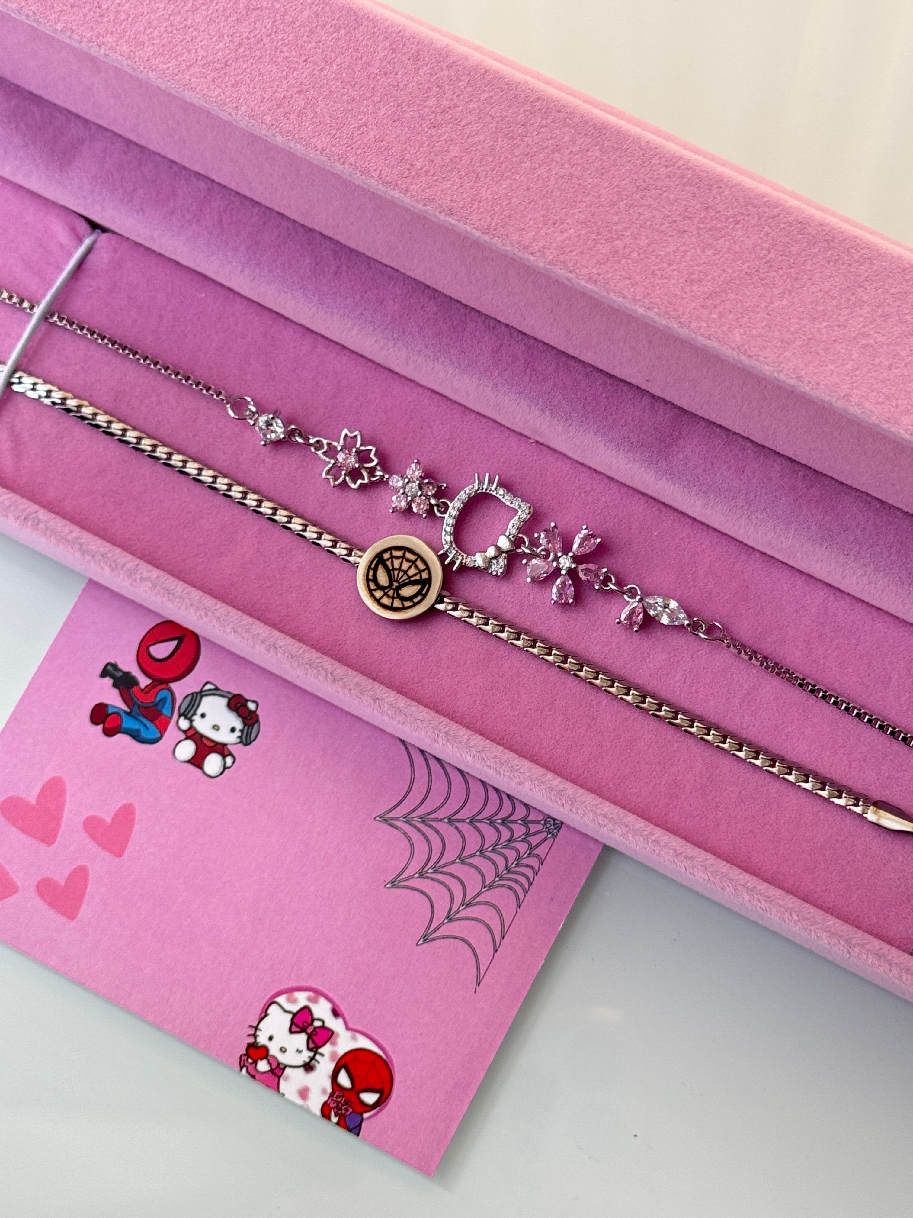 Sakura Çiçeği Hello Kitty & Spider Man Bileklik Seti