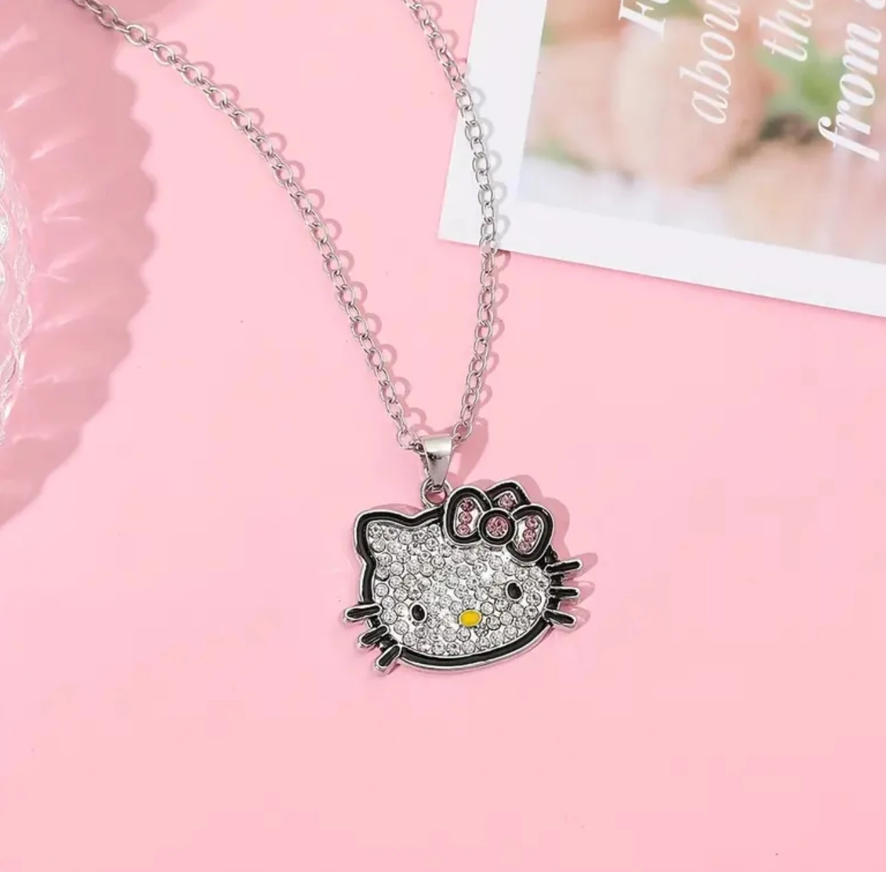 Rodyum Hello Kitty Taşlı Kolye