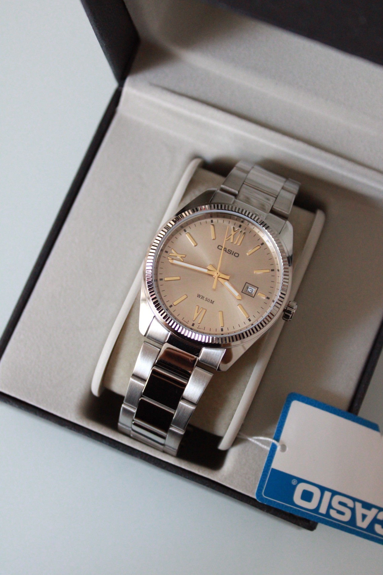 Orijinal Casio Beige Kordonu İsim Yazılı Erkek Kol Saati