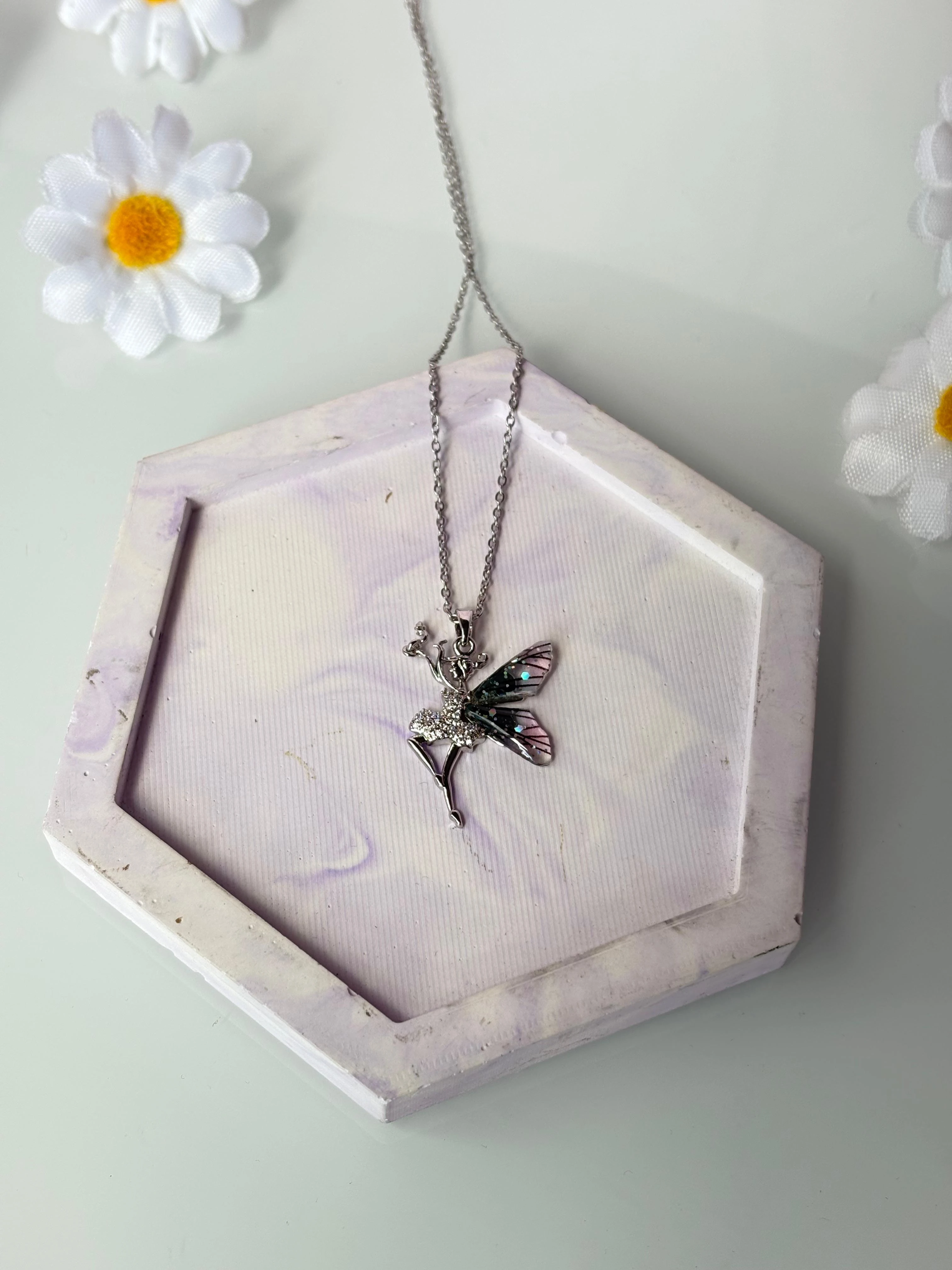 Çelik Rodyum Tinkerbell Kolye