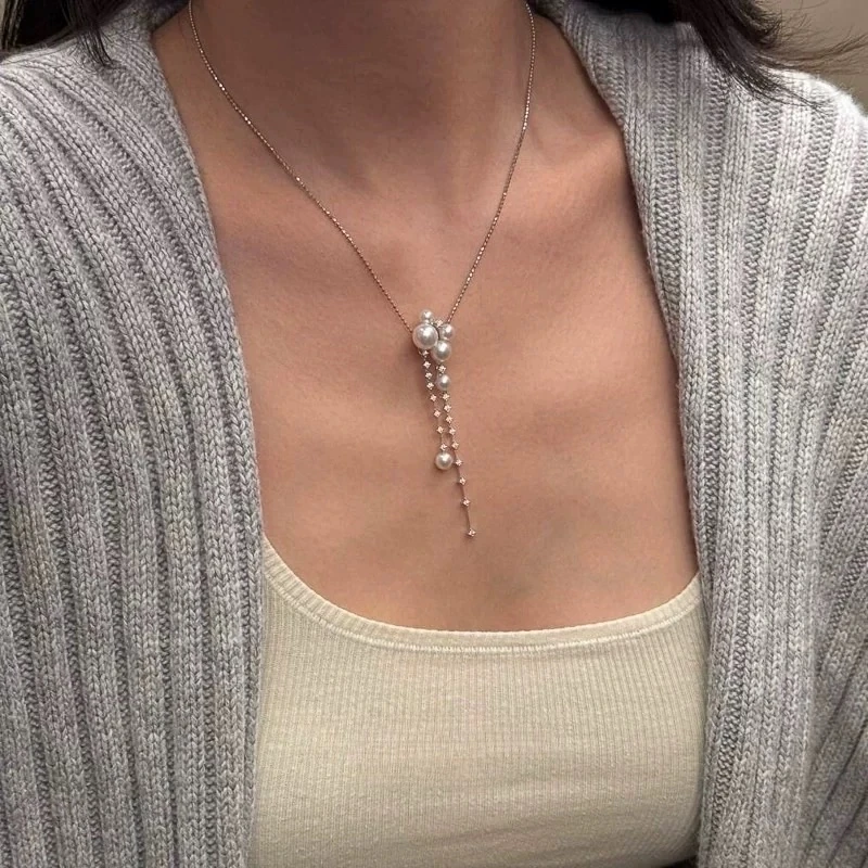 Rodyum İncili Zarif Y Kolye