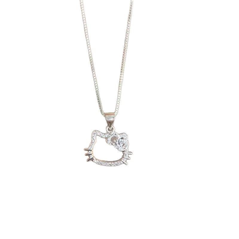 Gümüş Kaplamalı Minimal Shiny Hello Kitty Kolye