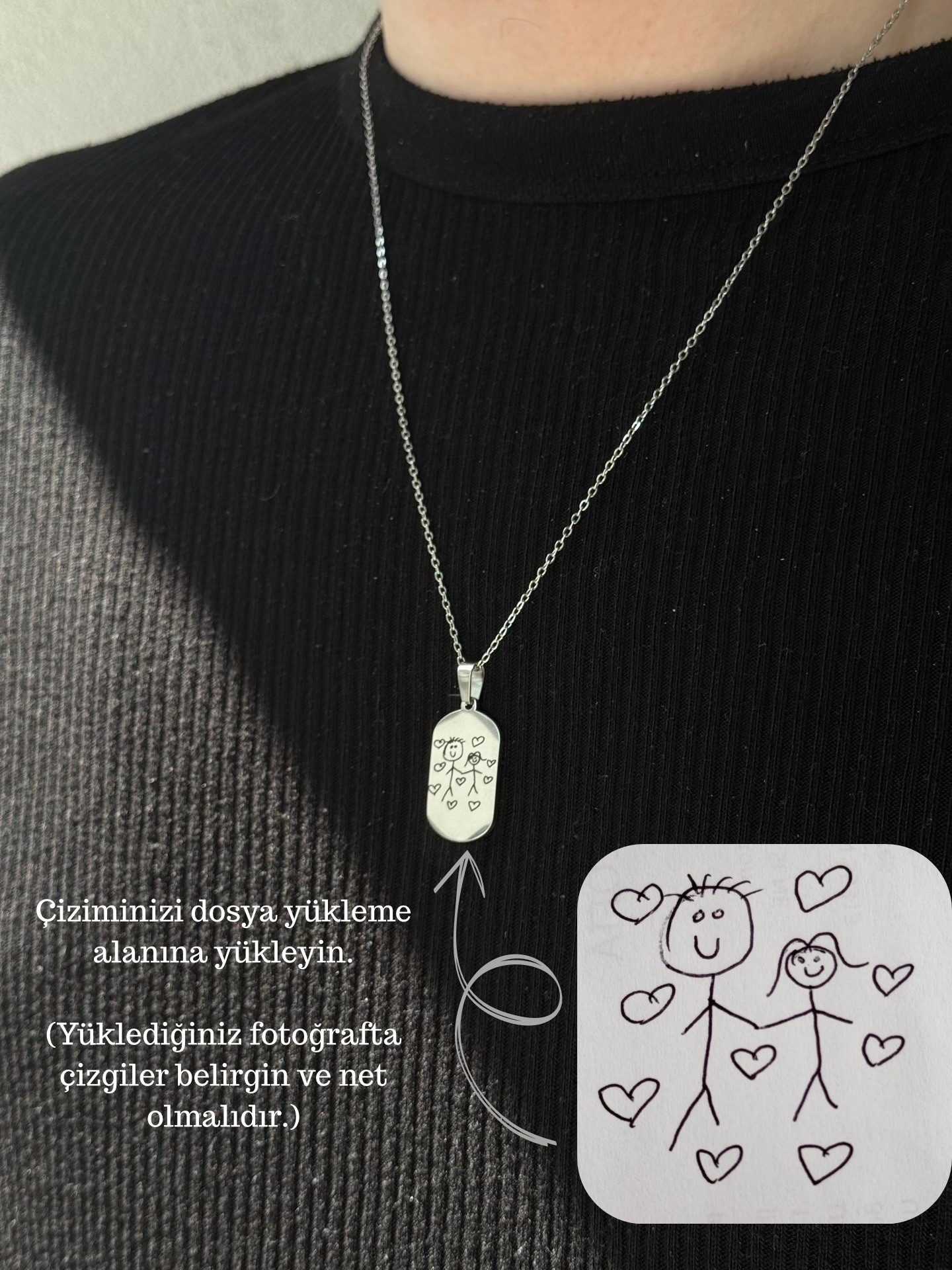 Çelik Unisex Kişiye Özel Çizim Kolye