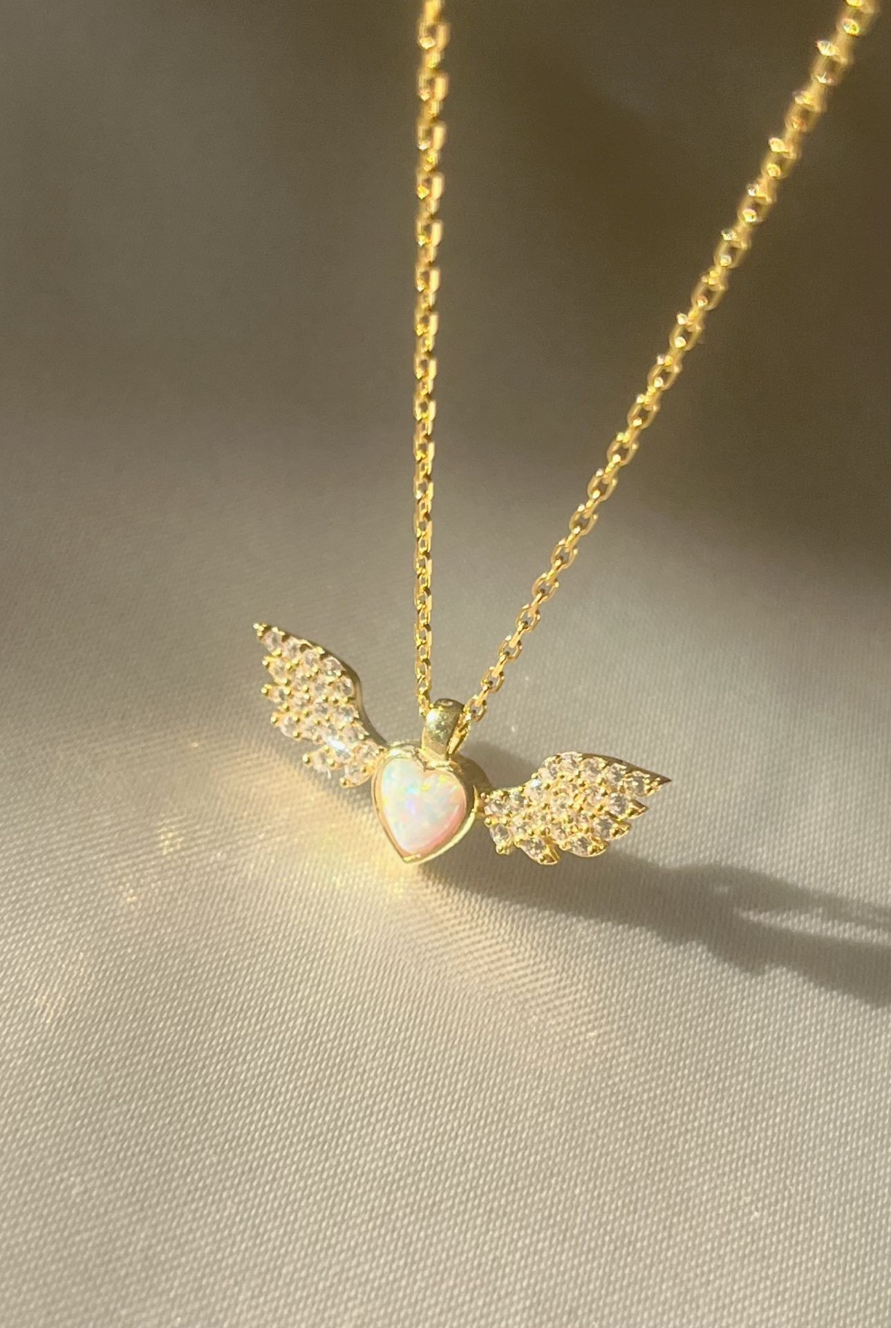 925 Ayar Gümüş Minimal Opal Taşlı Melek Kolye