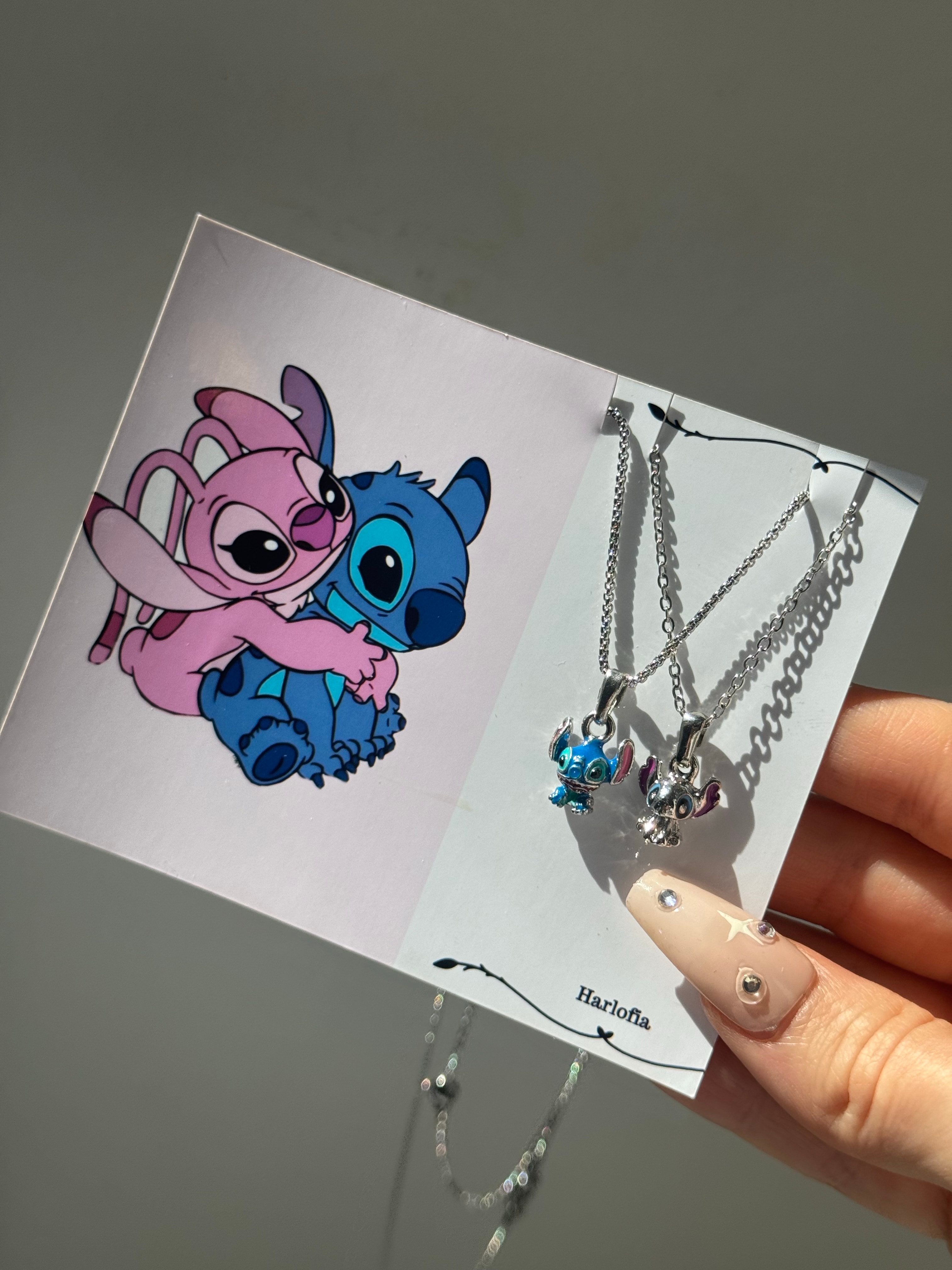Çelik Çift Mavi & Pembe 2’li Stitch Kolye