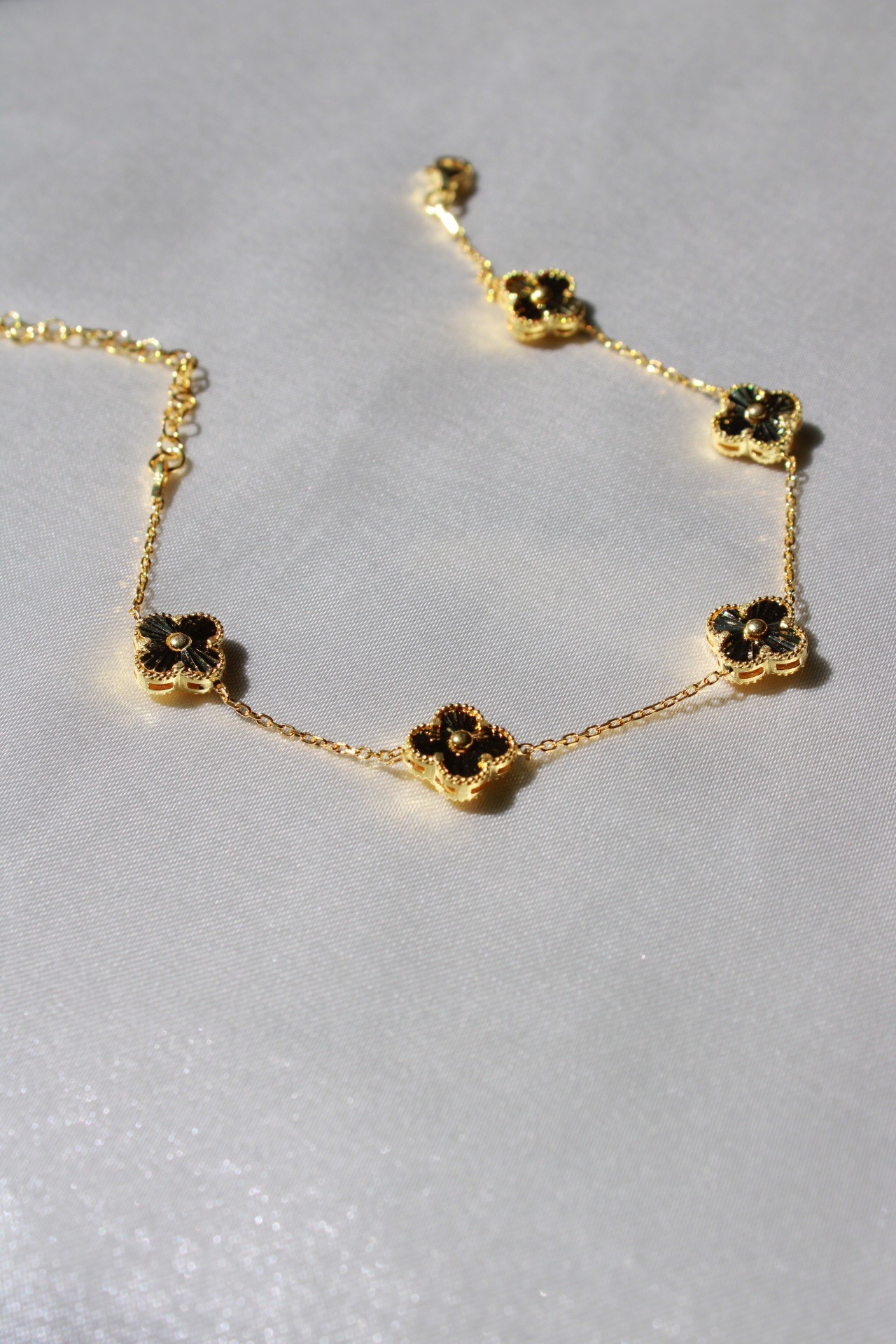 925 Gümüş Gold Kaplama 5li Yonca Bileklik