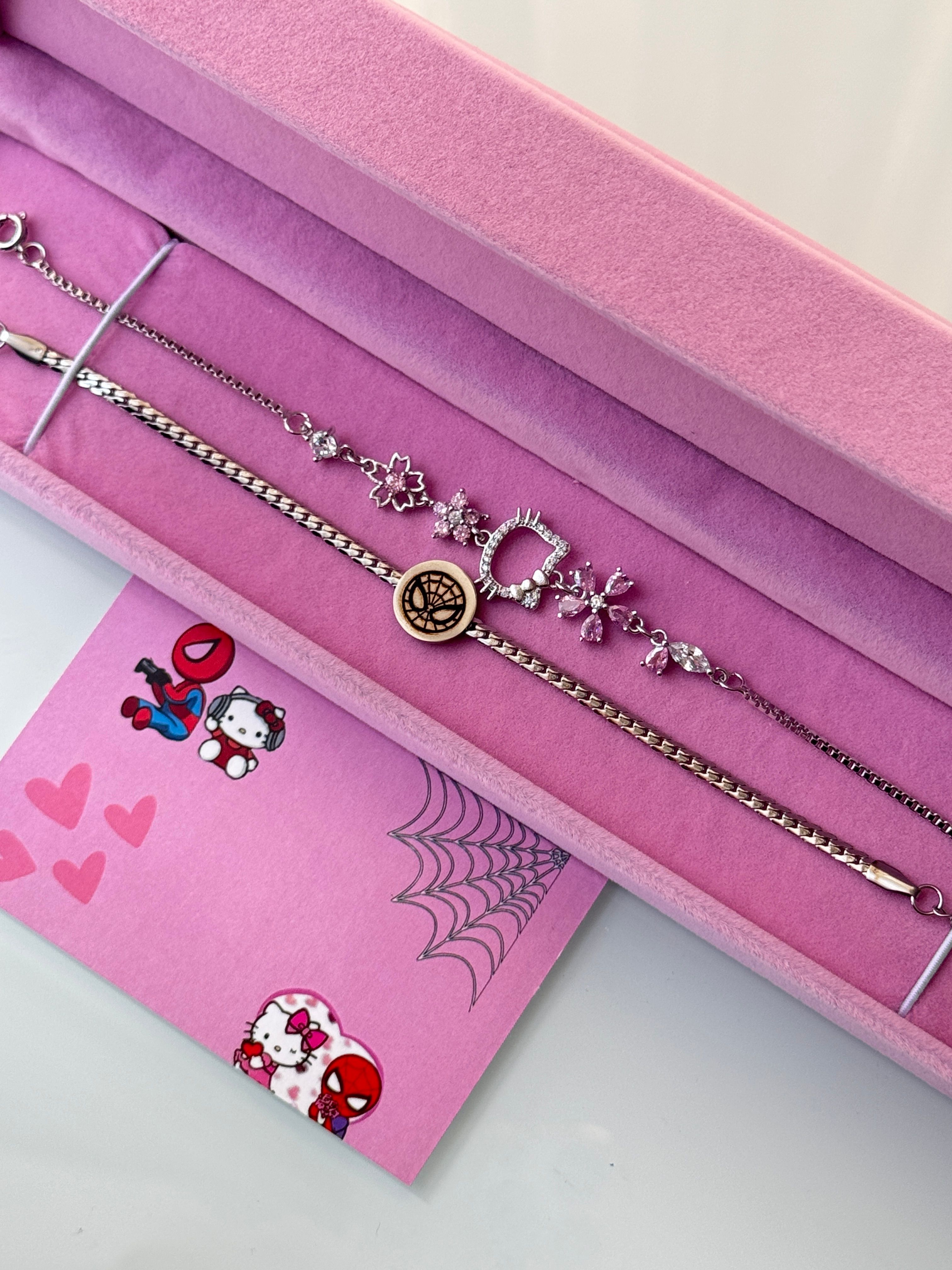 Sakura Çiçeği Hello Kitty & Spider Man Bileklik Seti