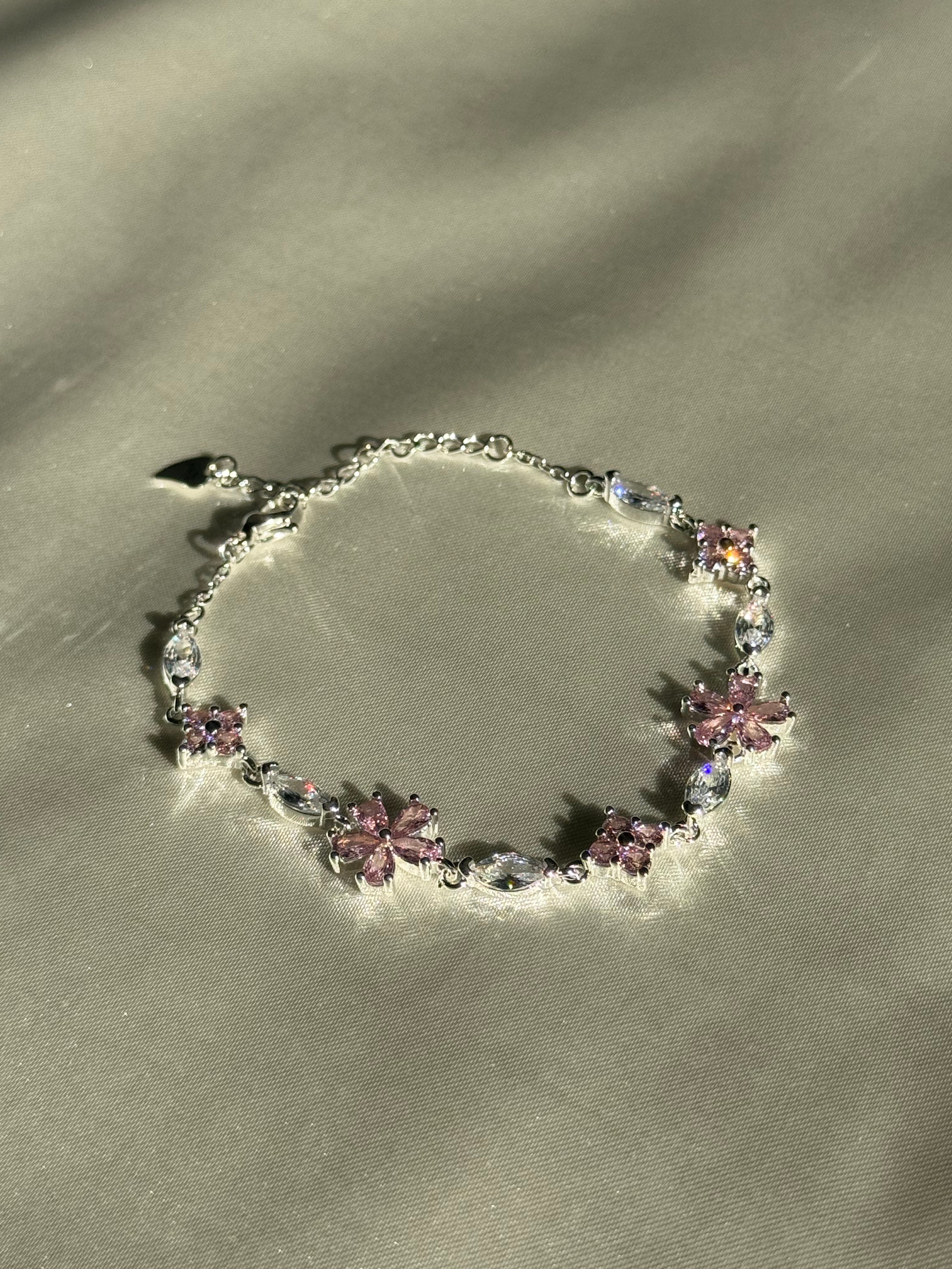 Gümüş Kaplama Pink Sakura Bileklik