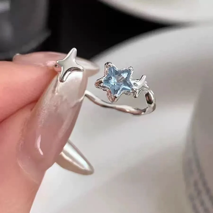 Ayarlanabilir Rodyum Mavi Yıldızlı Yüzük