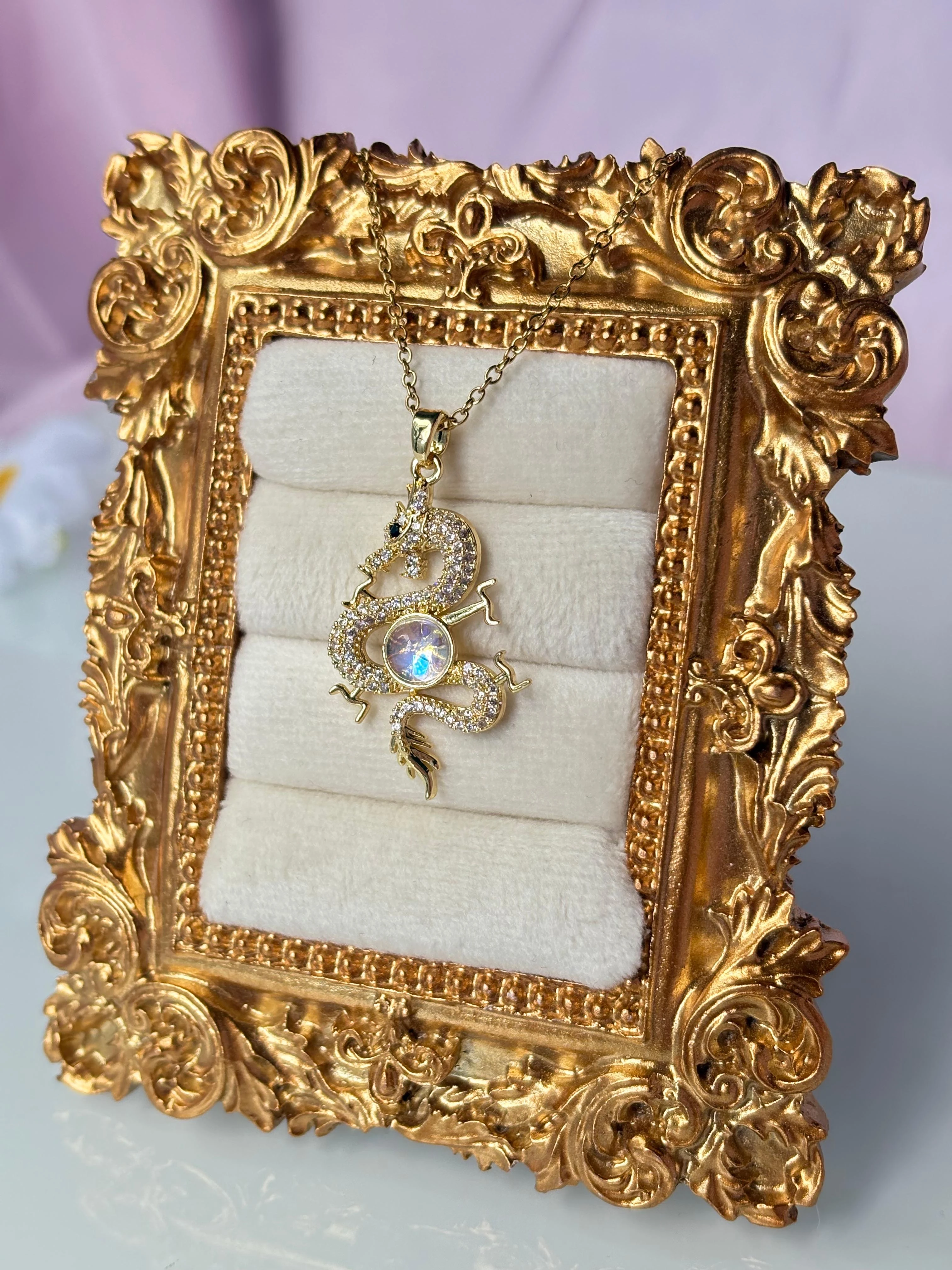 Çelik Opal Taş Detaylı Ejderha Kolye