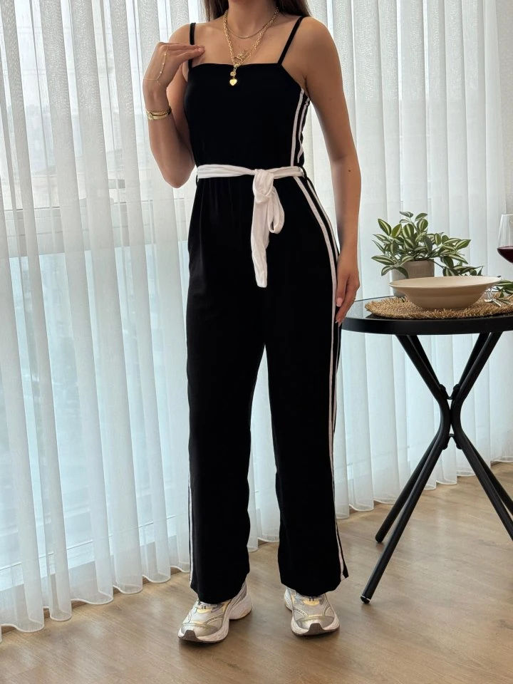 Kadın Ip Askılı Straplez Belden Kuşaklı Viskon Iki Iplik Tulum