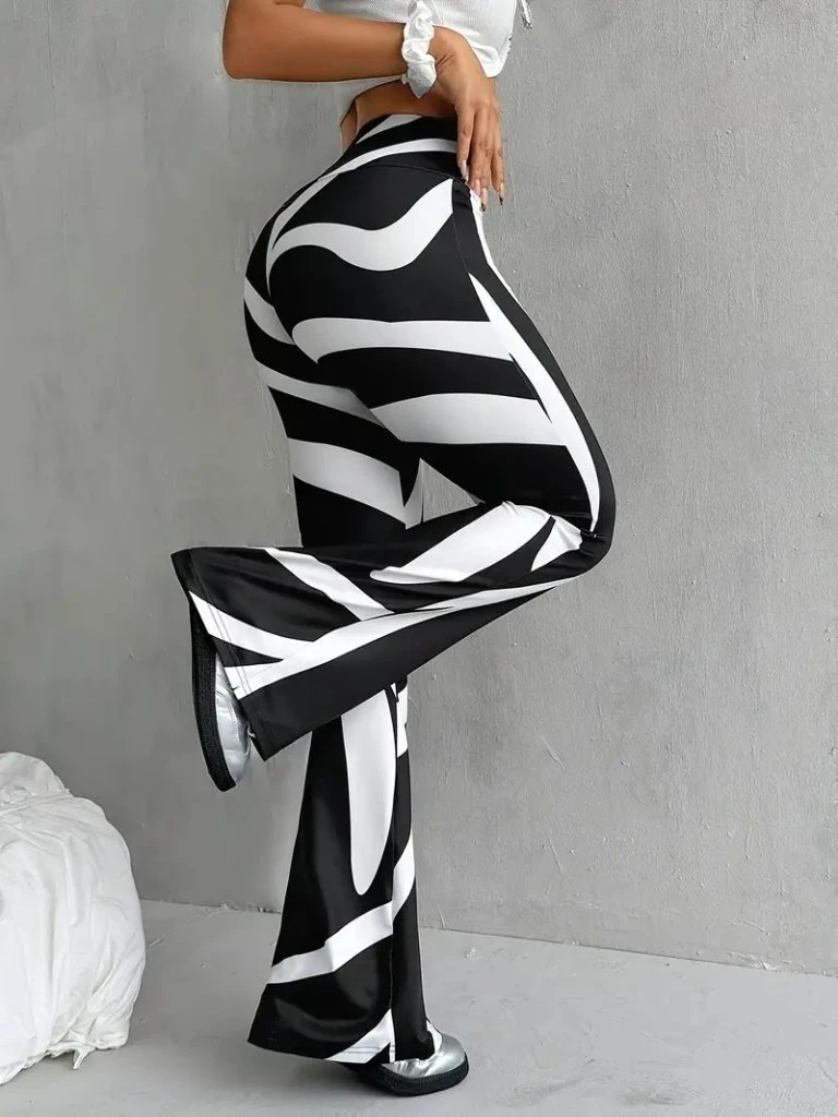 Kadın Yüksek Bel Zebra Desenli Dalgıç Tayt