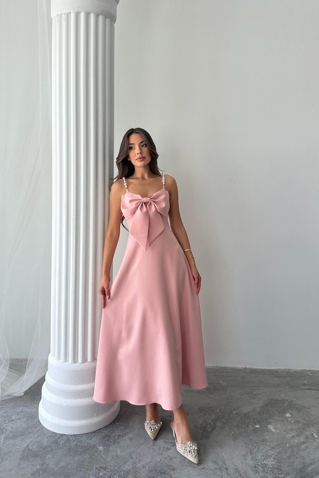 Pembe İnci Askı Detaylı Elbise