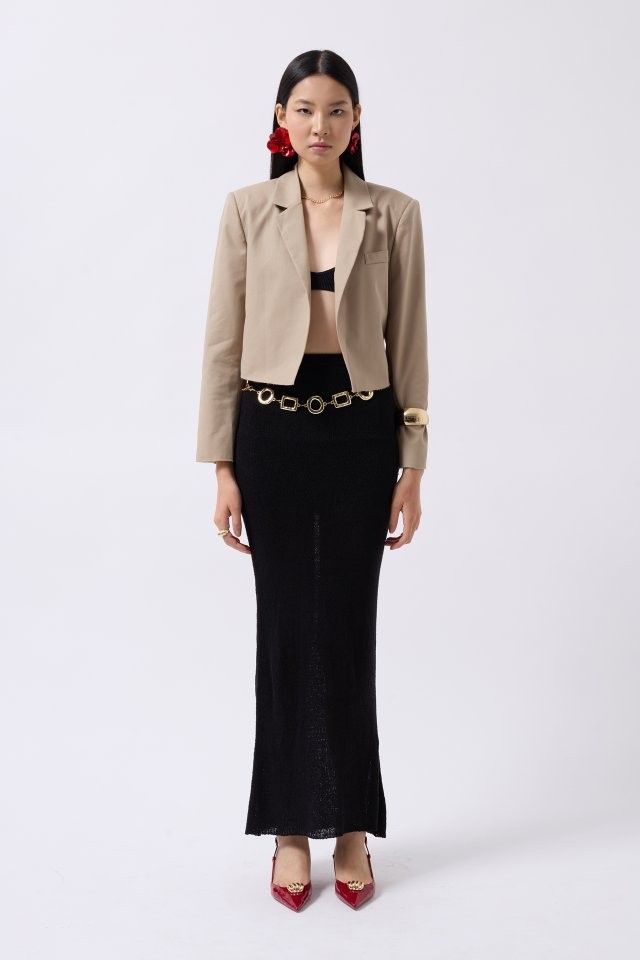 Crop Keten Blazer Ceket