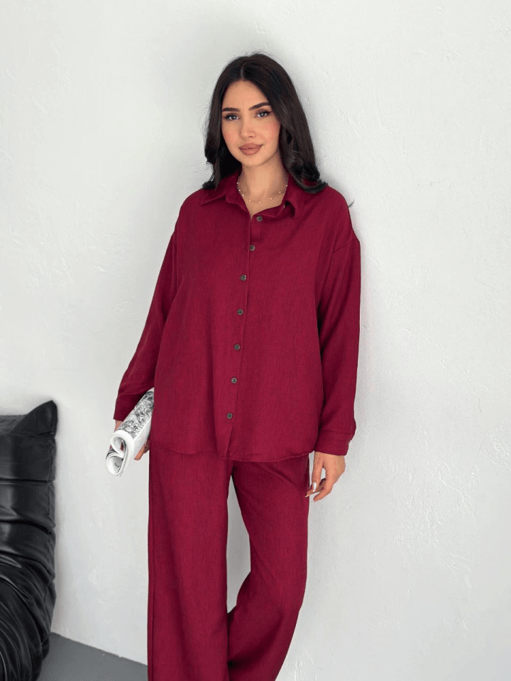 Gömlek Pantolon Ikili Takım - Bordo