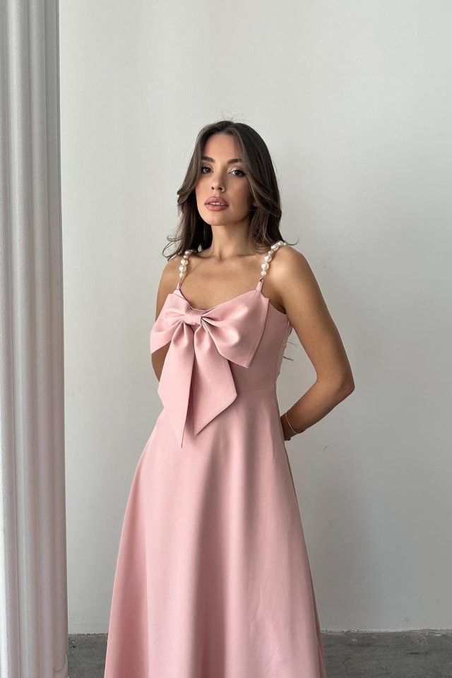 Pembe İnci Askı Detaylı Elbise