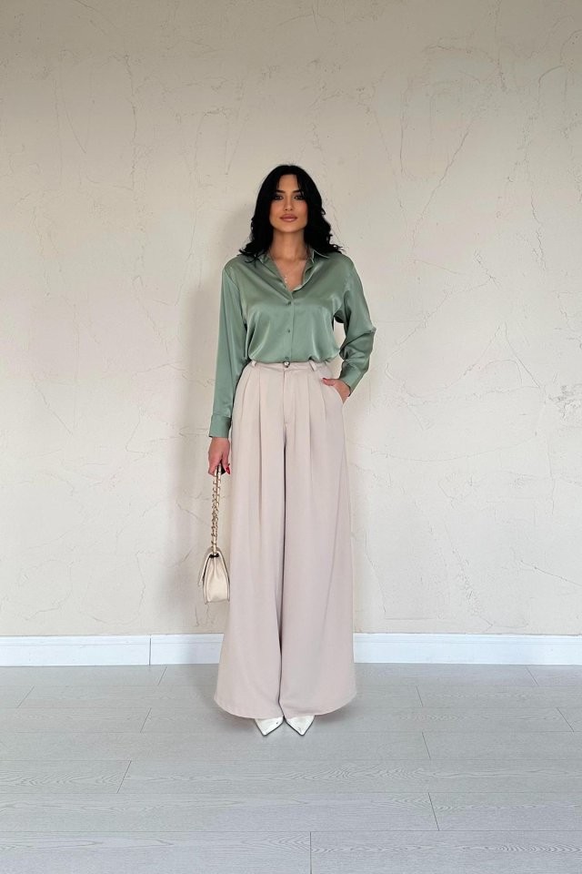 Bej Pileli Comfort Pantolon