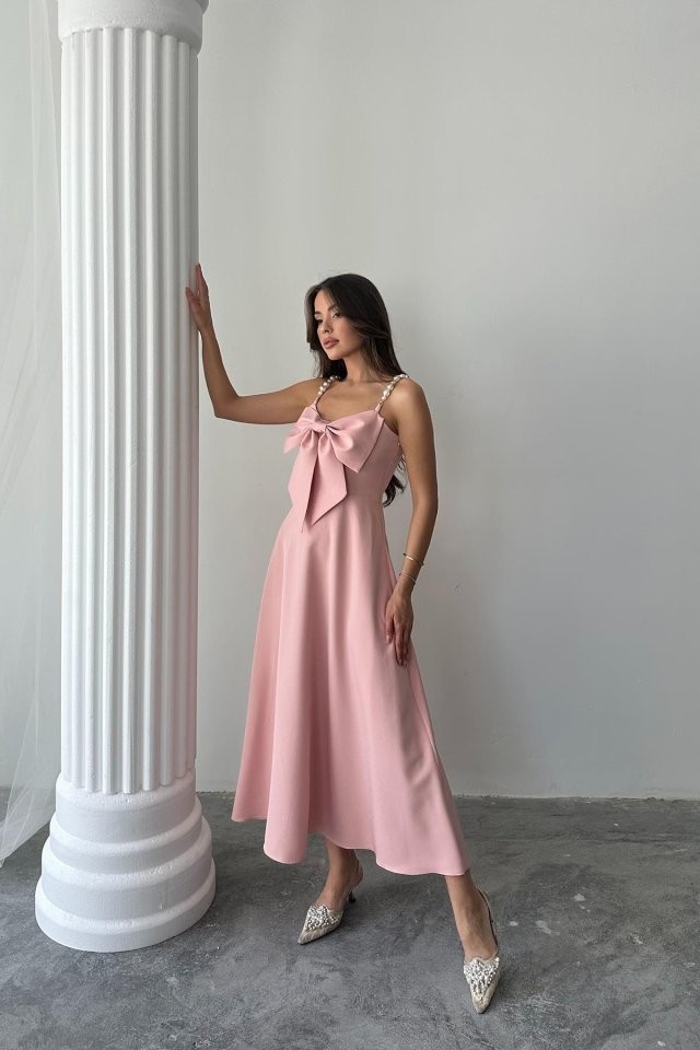 Pembe İnci Askı Detaylı Elbise