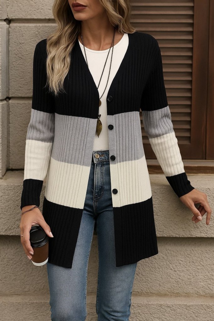 Kadın Uzun Kollu çok Renkli önden Düğmeli Uzun Ceket